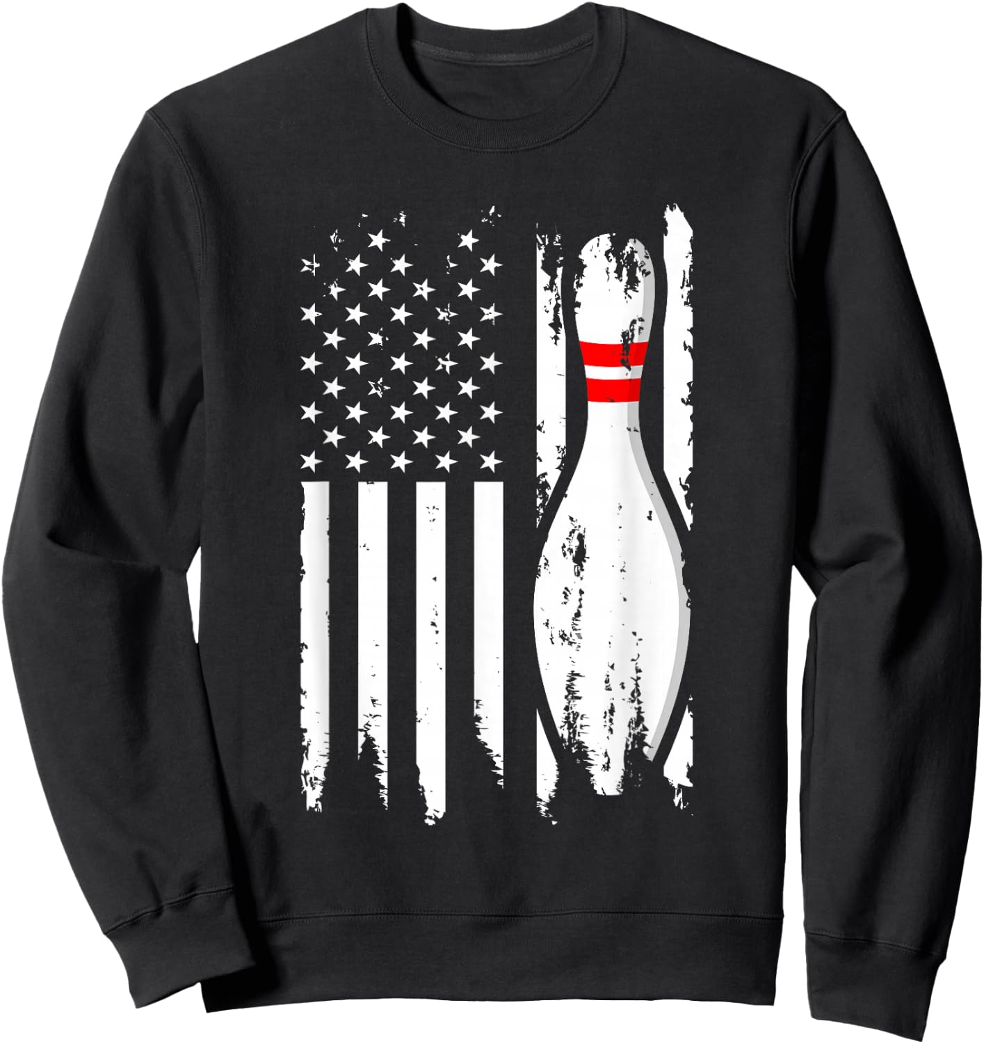 Bowling American Flag Stripes Patriot Men Women Bowler Pin Sweatshirt - Sweatshirt | Black