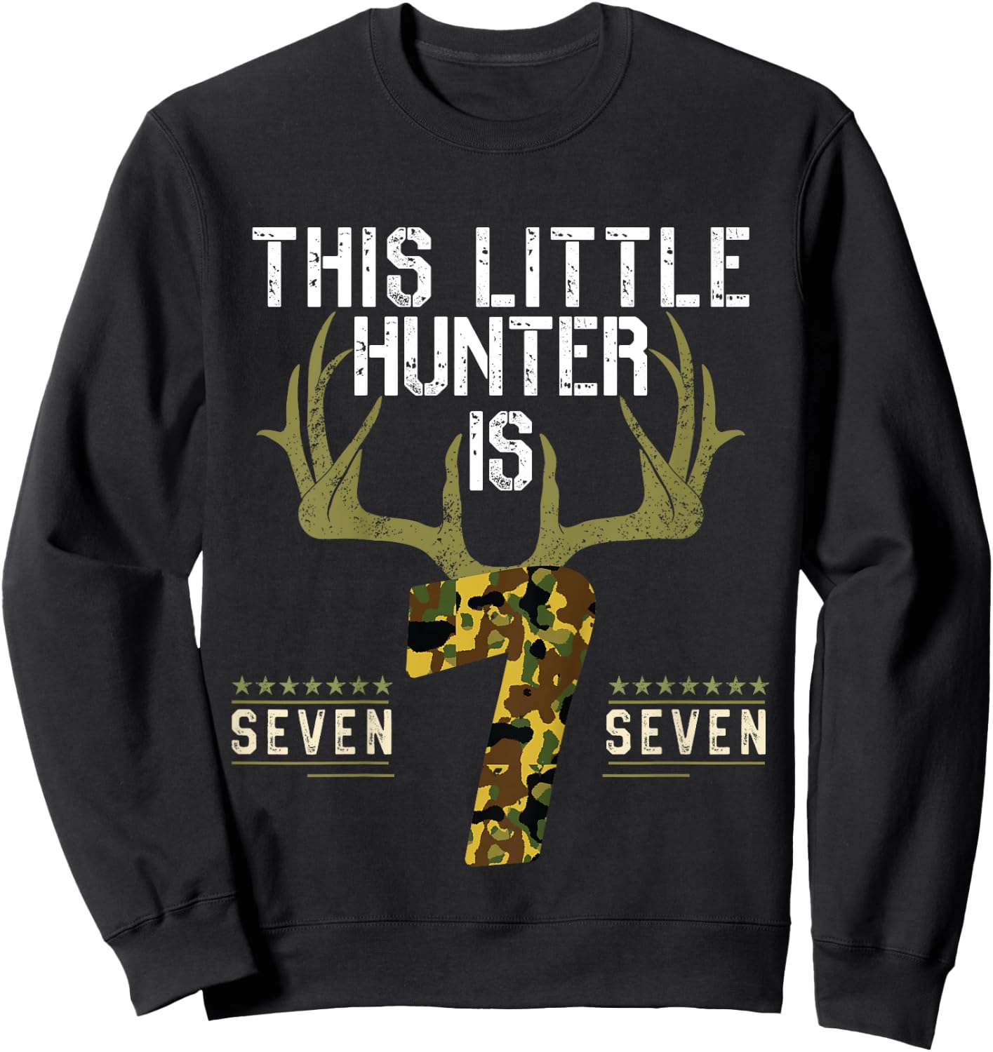 Kids 7th Birthday Funny Deer Hunter Seven Years Old Boy Hunting Sweatshirt - Sweatshirt | Black