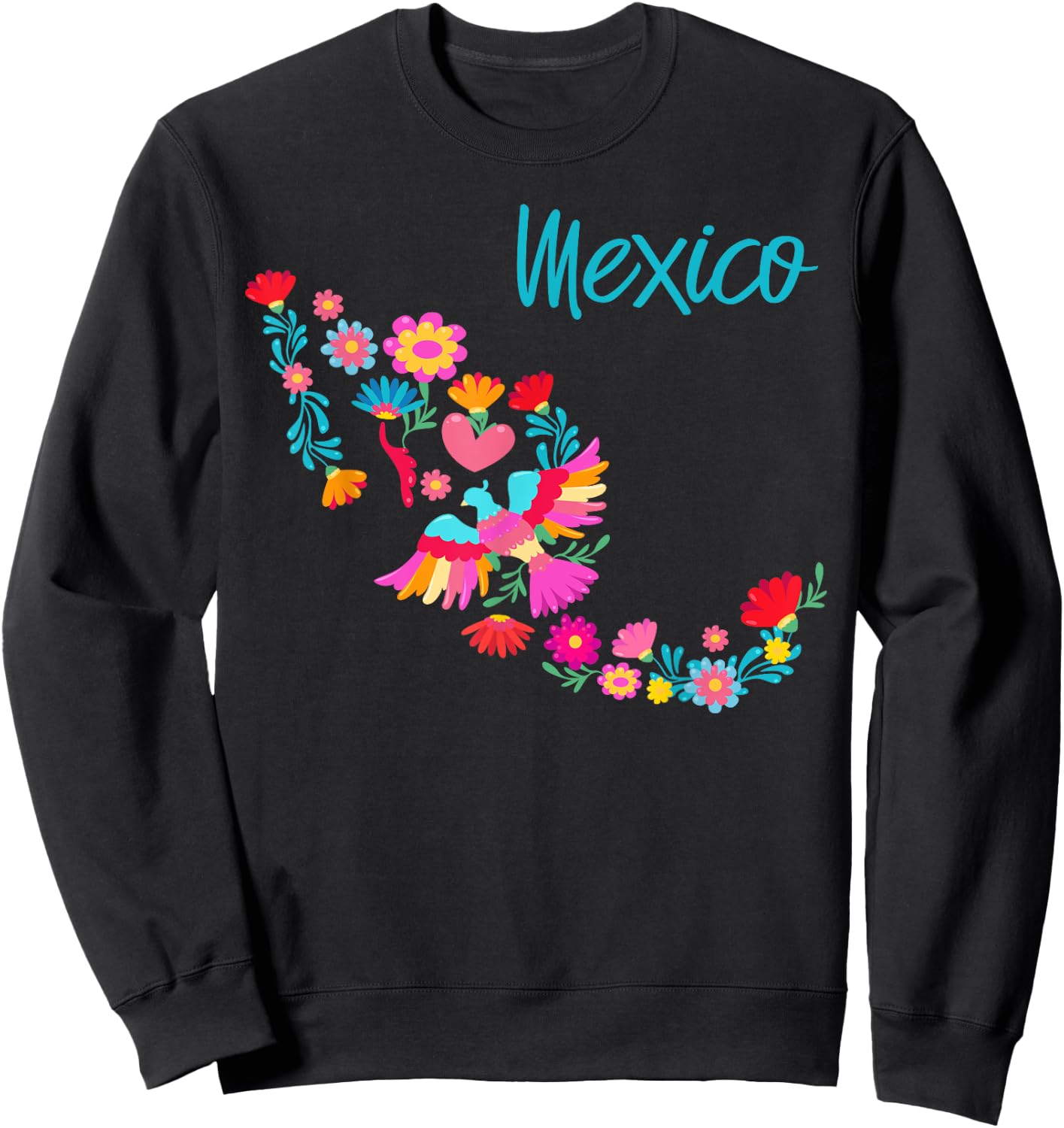 Mexico Map Floral Otomi Mexican Flowers Art Colourful Bright Sweatshirt - Sweatshirt | Black