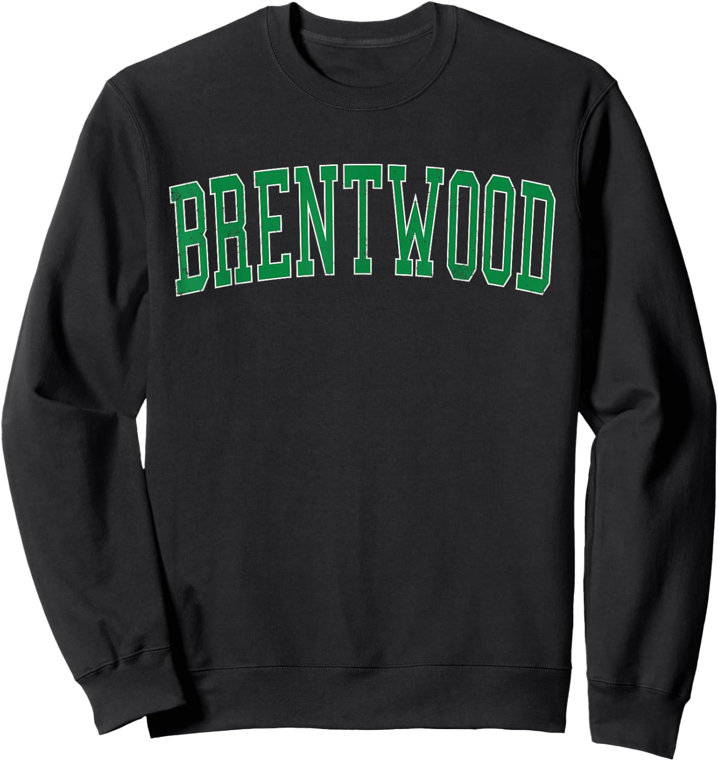 Vintage Brentwood NY Distressed Green Varsity Style Sweatshirt - Sweatshirt | Black