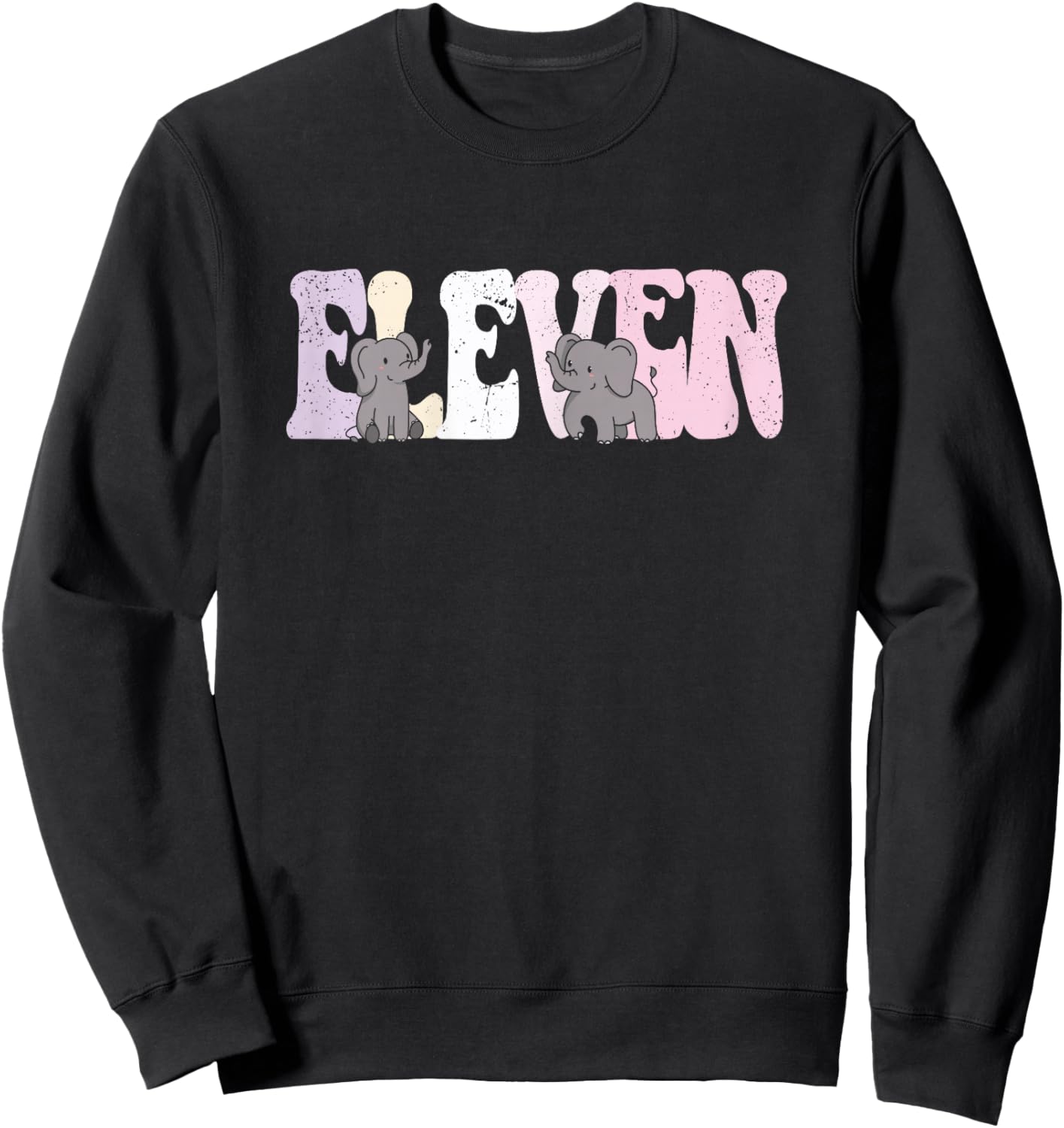 11 Year Old Cute Elephant Birthday Girl 11th B-day Sweatshirt - Sweatshirt | Black