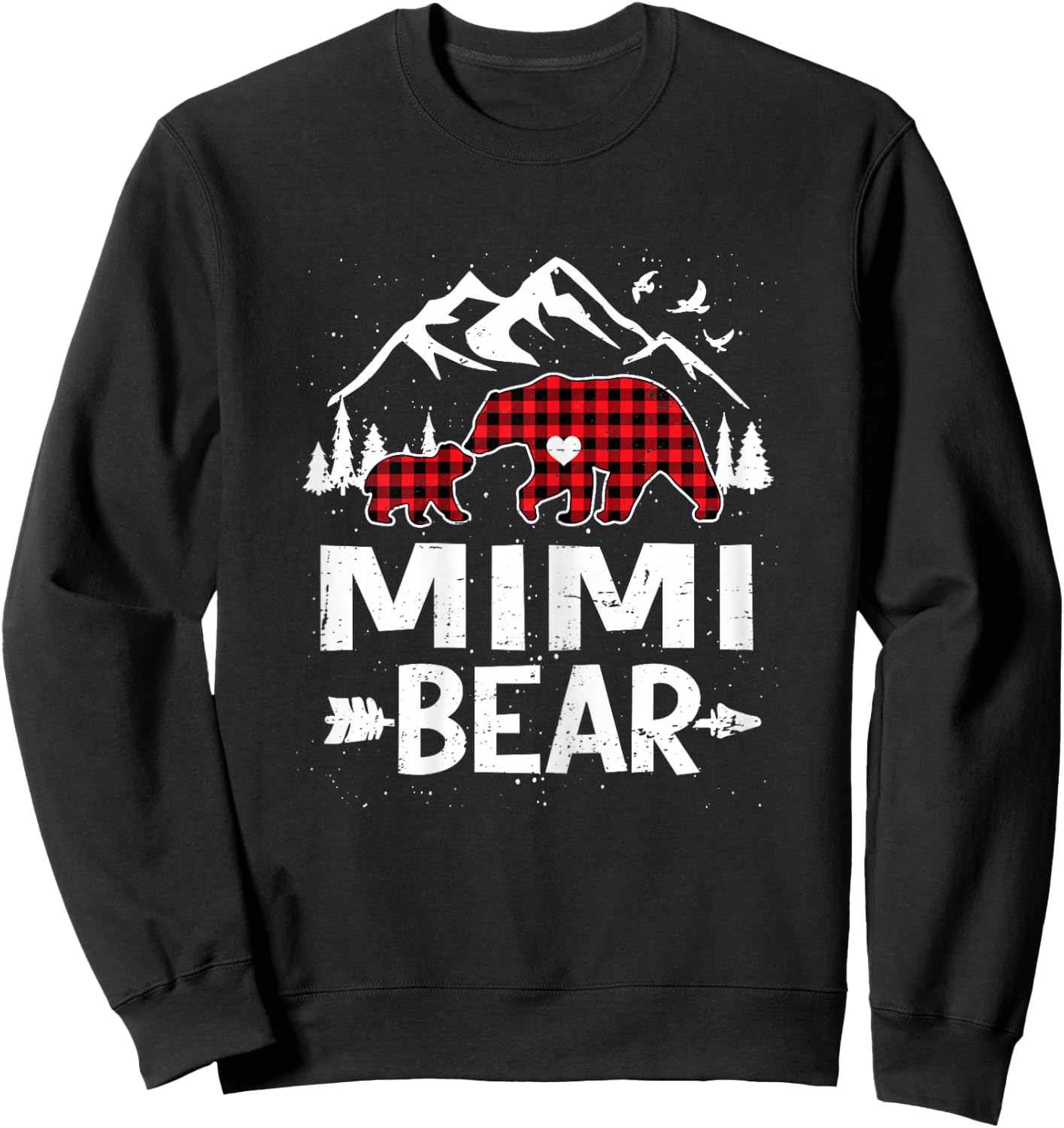 Mimi Bear Family Christmas 2025 Red Buffalo Plaid Pajamas Sweatshirt - Sweatshirt | Black
