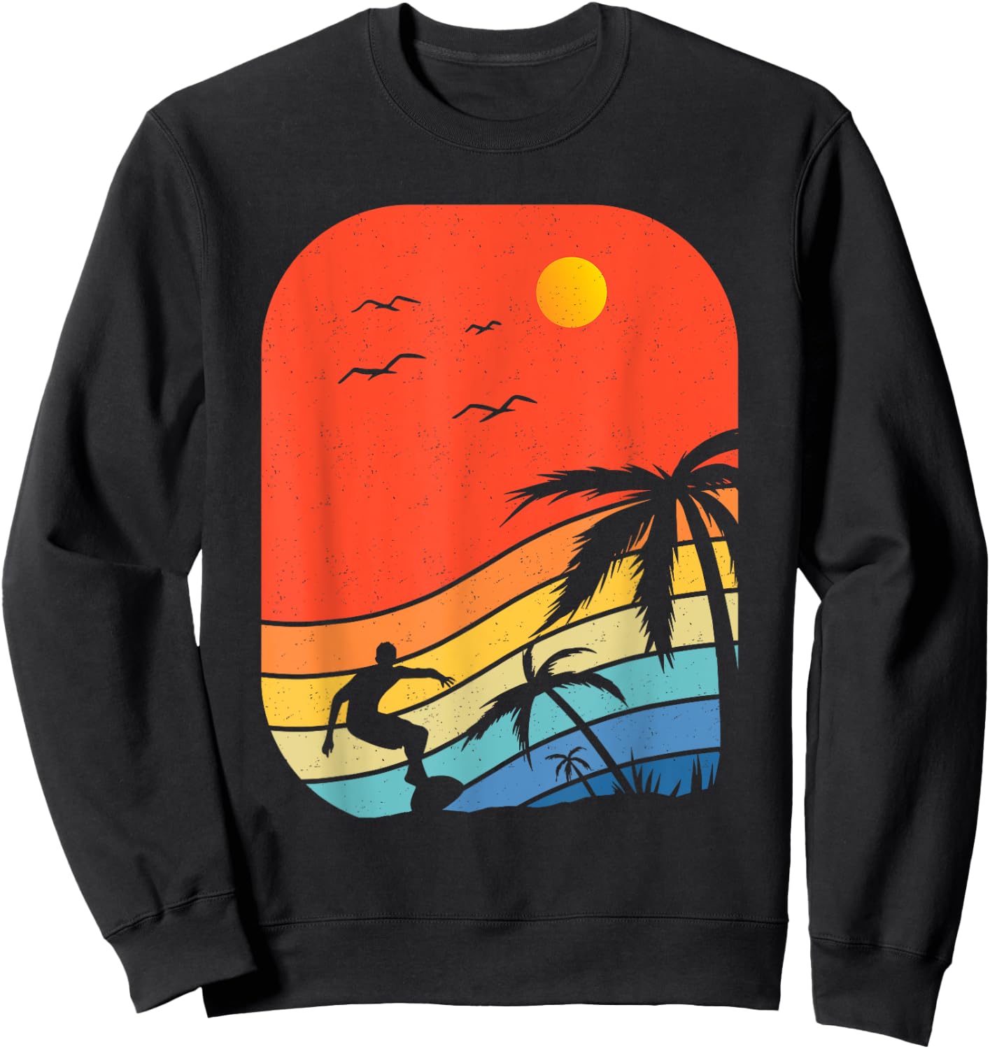 Vintage Surfer Retro Surfing Beach Surf Hawaiian Women Girls Kids Sweatshirt - Sweatshirt | Black