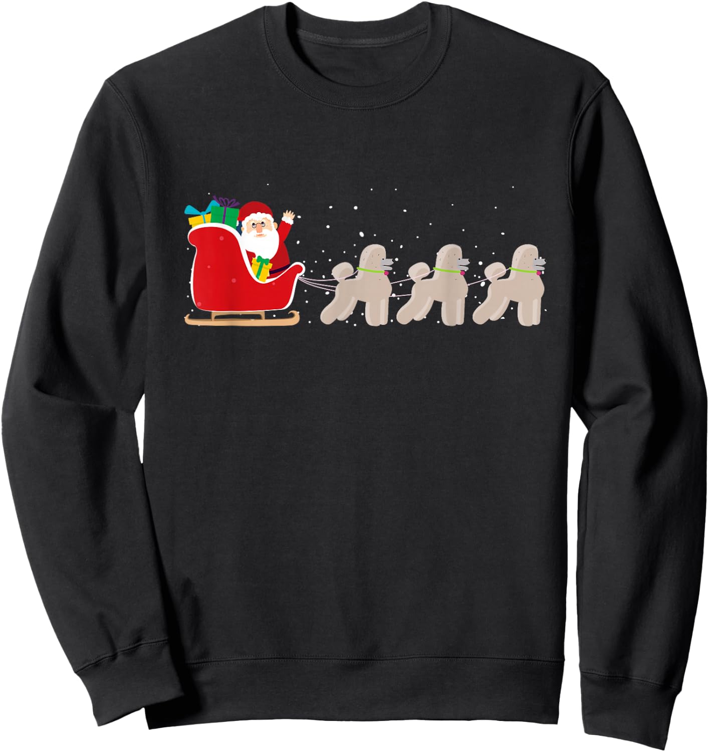 Poodle Santa Christmas Sleigh - Funny Poodle Xmas Sweatshirt - Sweatshirt | Black