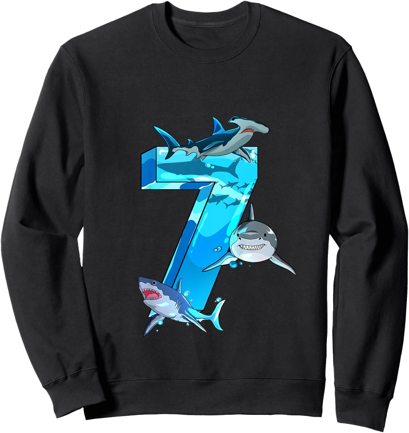 Kids Shark Boy 7 Years Birthday Child Children Birthday Sweatshirt - Sweatshirt | Black