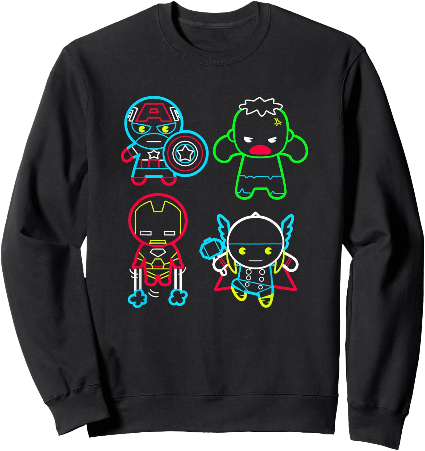 Marvel Kawaii Cute Avengers Neon Outline Group Shot Sweatshirt - Sweatshirt | Black