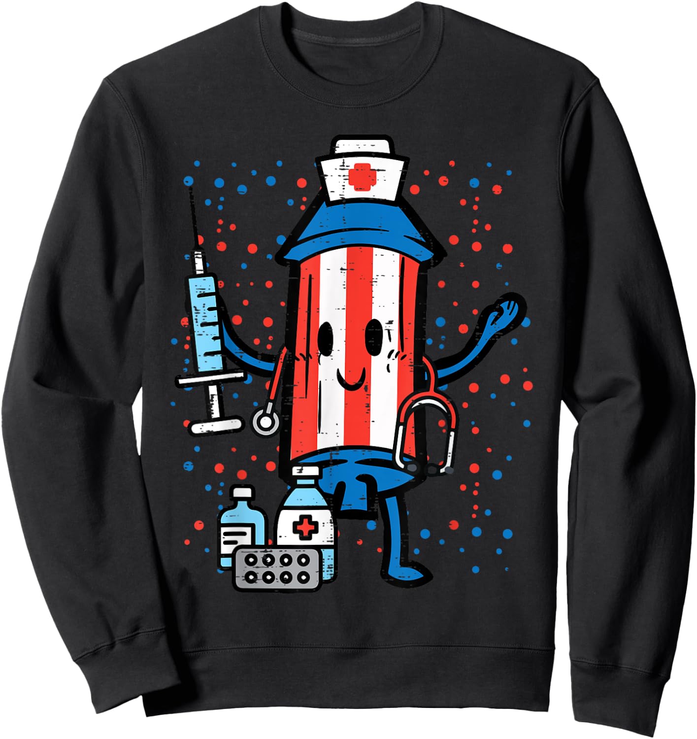 4th Of July Firecracker Nurse Funny America Scrub Top Women Sweatshirt - Sweatshirt | Black