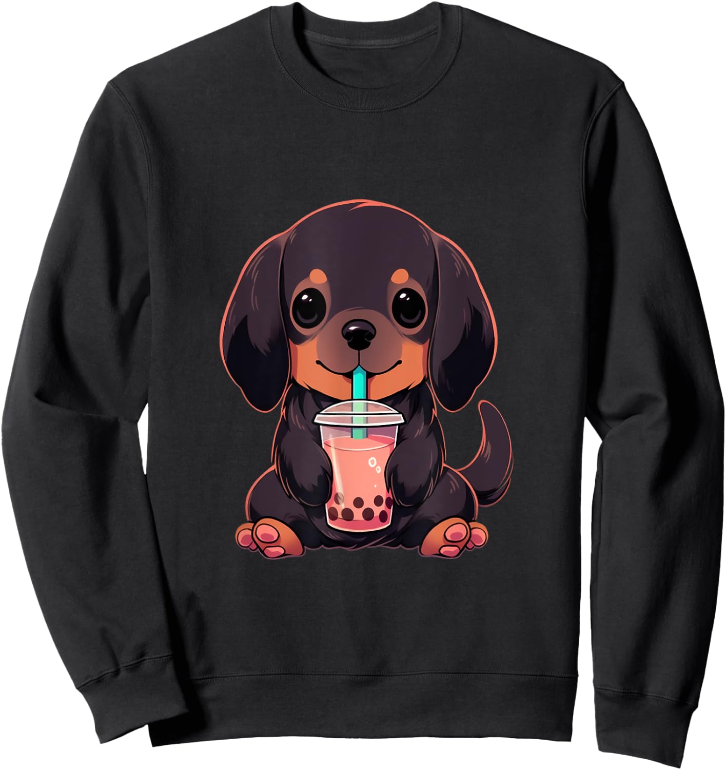 Dachshund Boba Tea Bubble Tea Anime Kawaii Dog Women Girls Kids Sweatshirt - Sweatshirt | Black