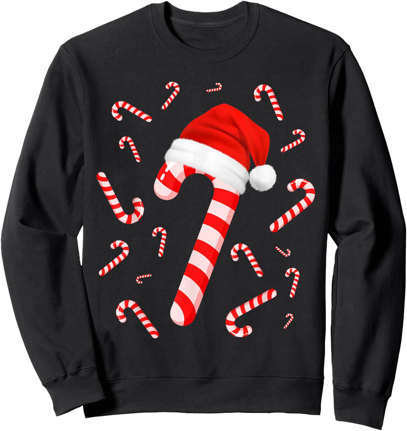 Funny Red and White Candy Crew Santa Merry Christmas Xmas Sweatshirt - Sweatshirt | Black