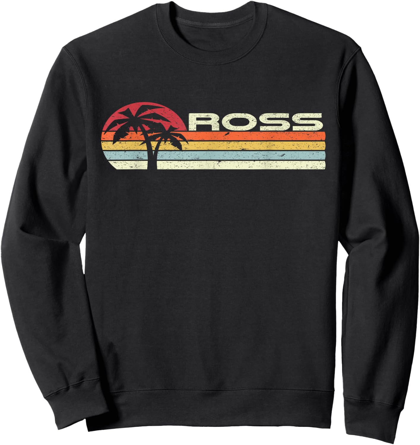 Ross Surname 80s 90s Vintage Sunset with Palm Trees Sweatshirt - Sweatshirt | Black