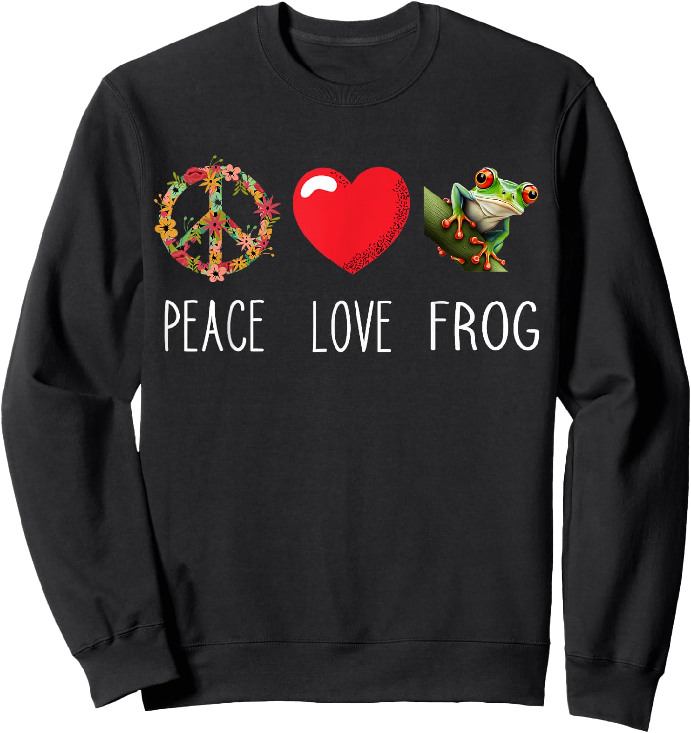 Red Eyed Tree Frog Love Frogs Peace Rainforest Amphibian Sweatshirt - Sweatshirt | Black