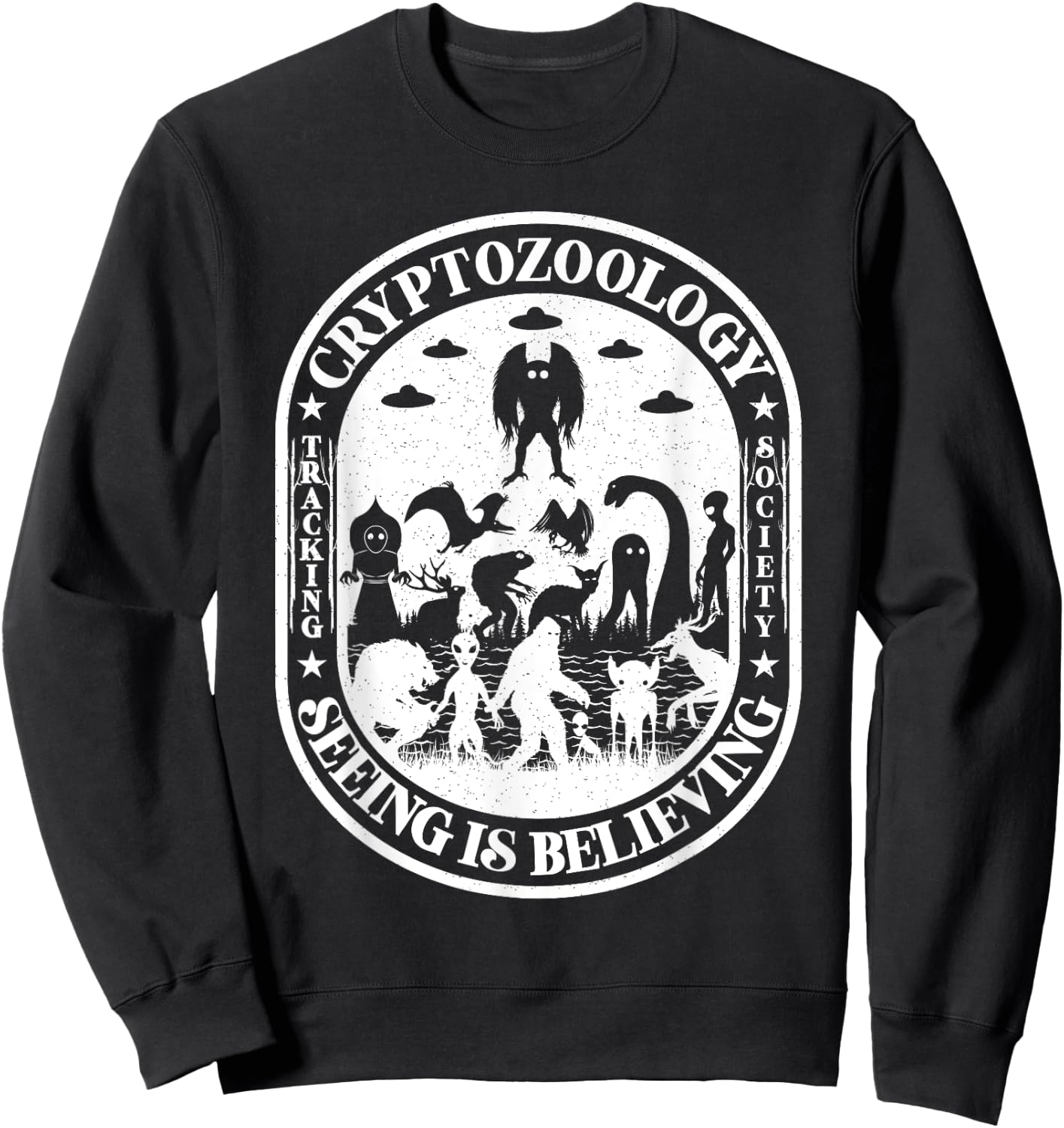 Bigfoot Nessie Mothman And Aliens Cryptid Team Cryptozoology Sweatshirt - Sweatshirt | Black