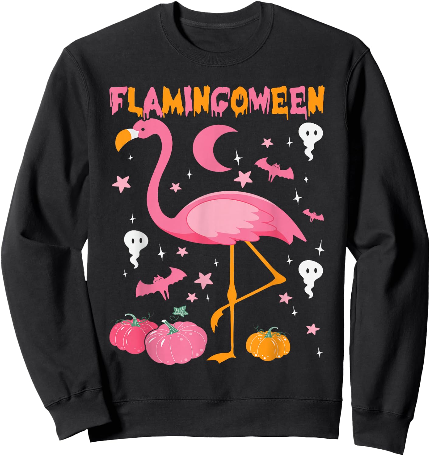 Happy Flamingoween Pink Flamingo Halloween Skeleton Spooky Sweatshirt - Sweatshirt | Black