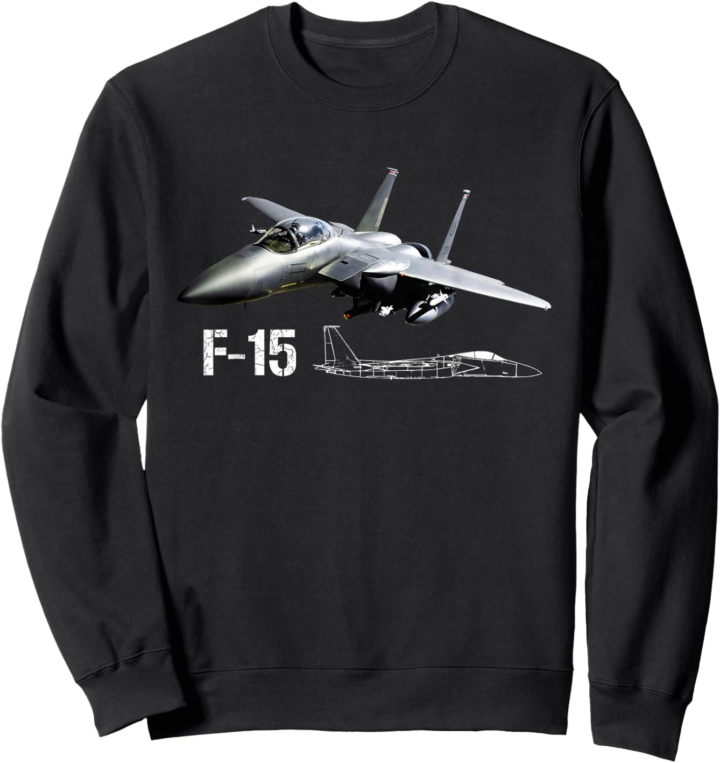 F-15 Eagle Jet Military Stealth Blueprint Fighter Jet Sweatshirt - Sweatshirt | Black