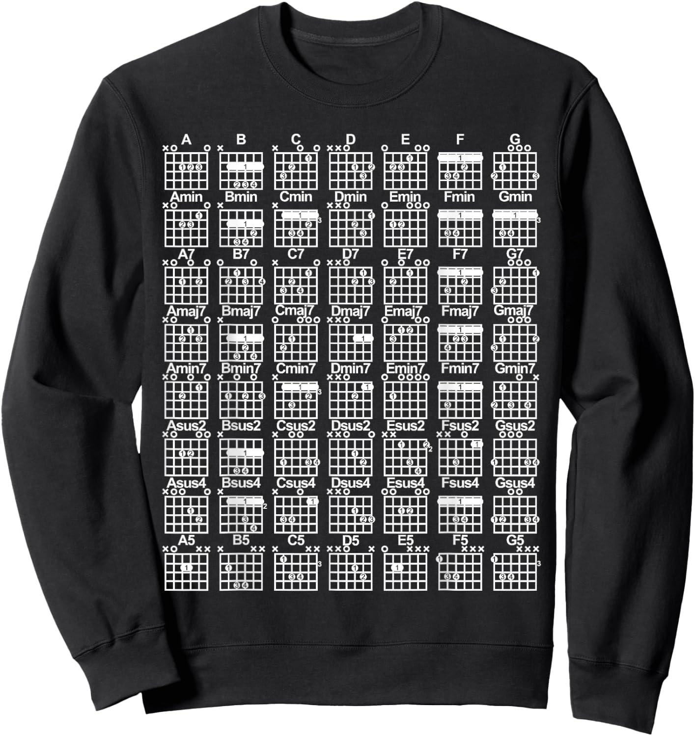 Guitar Chord Chart with Numbered Positions Barre Chord Sweatshirt - Sweatshirt | Black