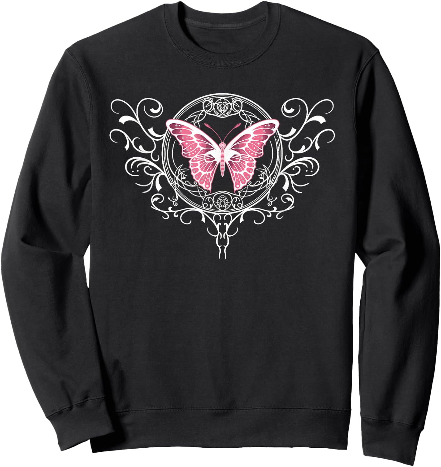 Fairycore Dark Grunge Tattoo Butterfly Y2K Aesthetic Sweatshirt - Sweatshirt | Black