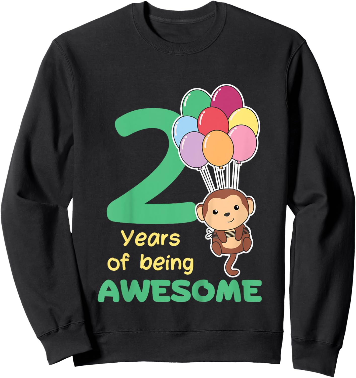 Monkey 2nd Birthday For Kids Two Year Old Monkey Sweatshirt - Sweatshirt | Black