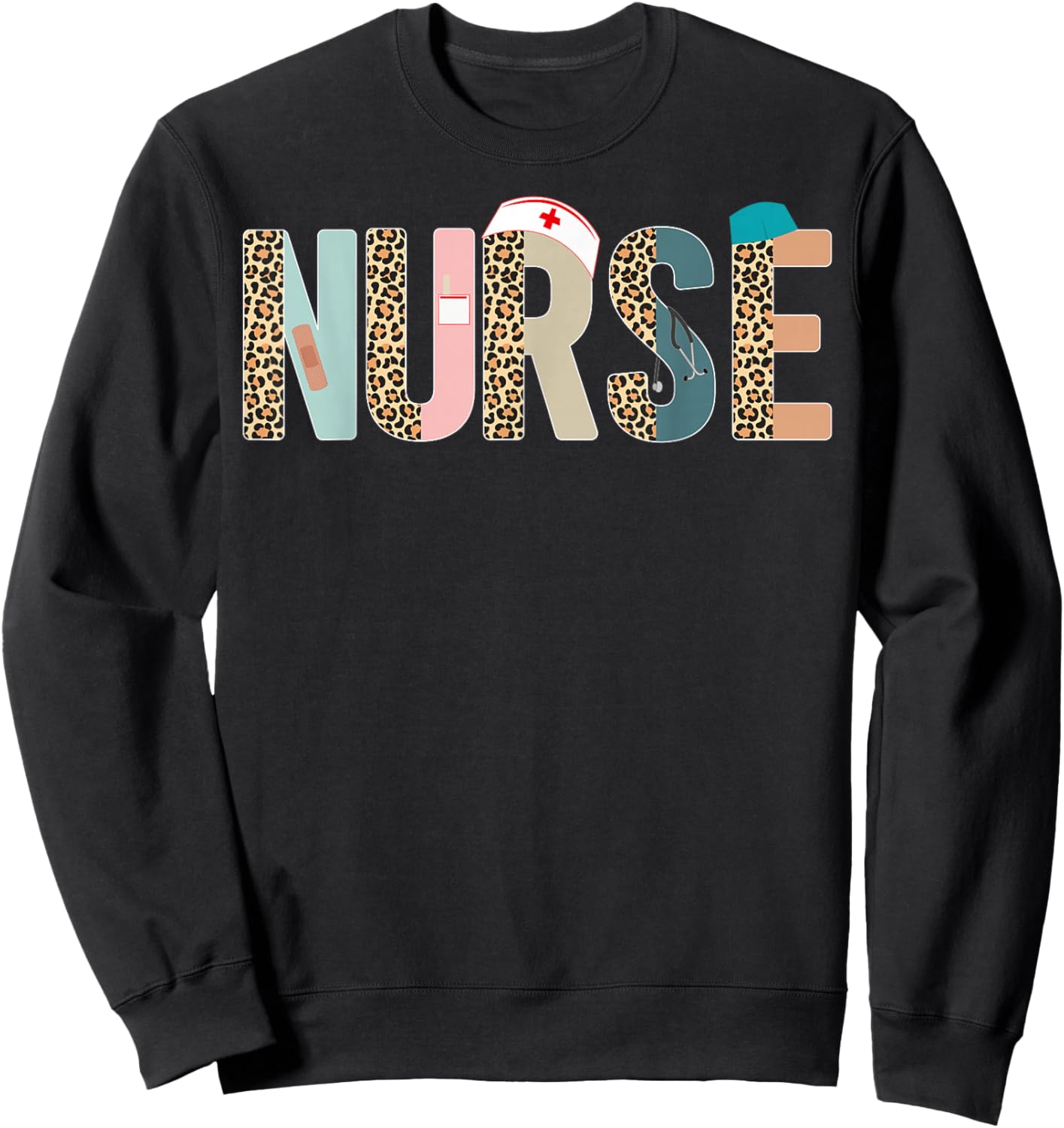 Nurse - Nurse Life, Nurse's Day, Week, Leopard Scrubs Print Sweatshirt - Sweatshirt | Black