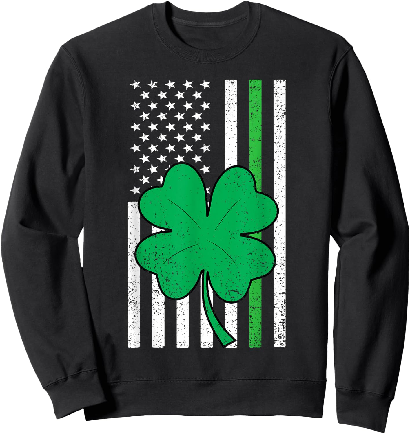 Shamrock American Flag Green Line St Patricks Day Military Sweatshirt - Sweatshirt | Black