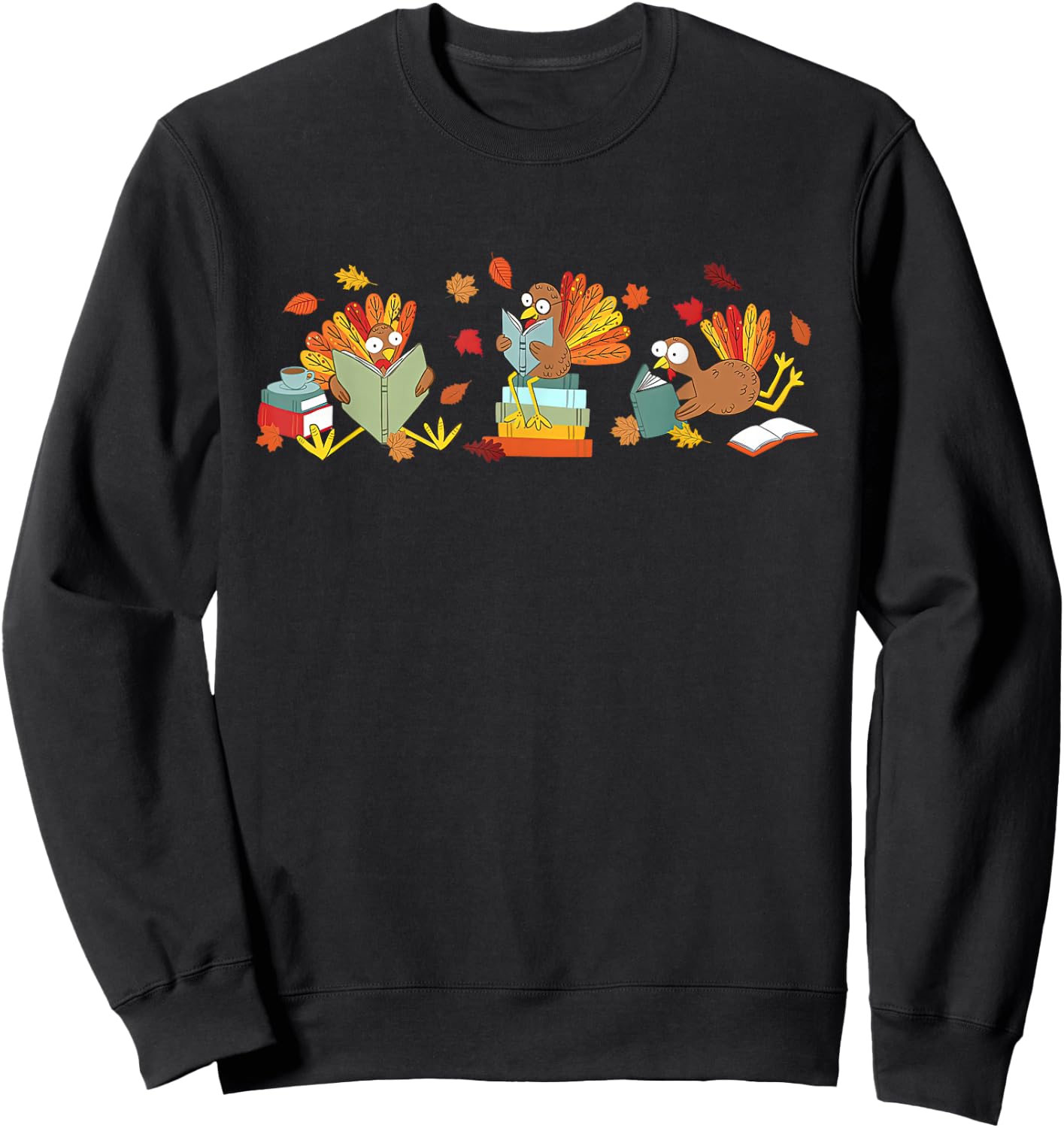 Turkey Reading Books Fall Thanksgiving Teacher Book Lovers Sweatshirt - Sweatshirt | Black