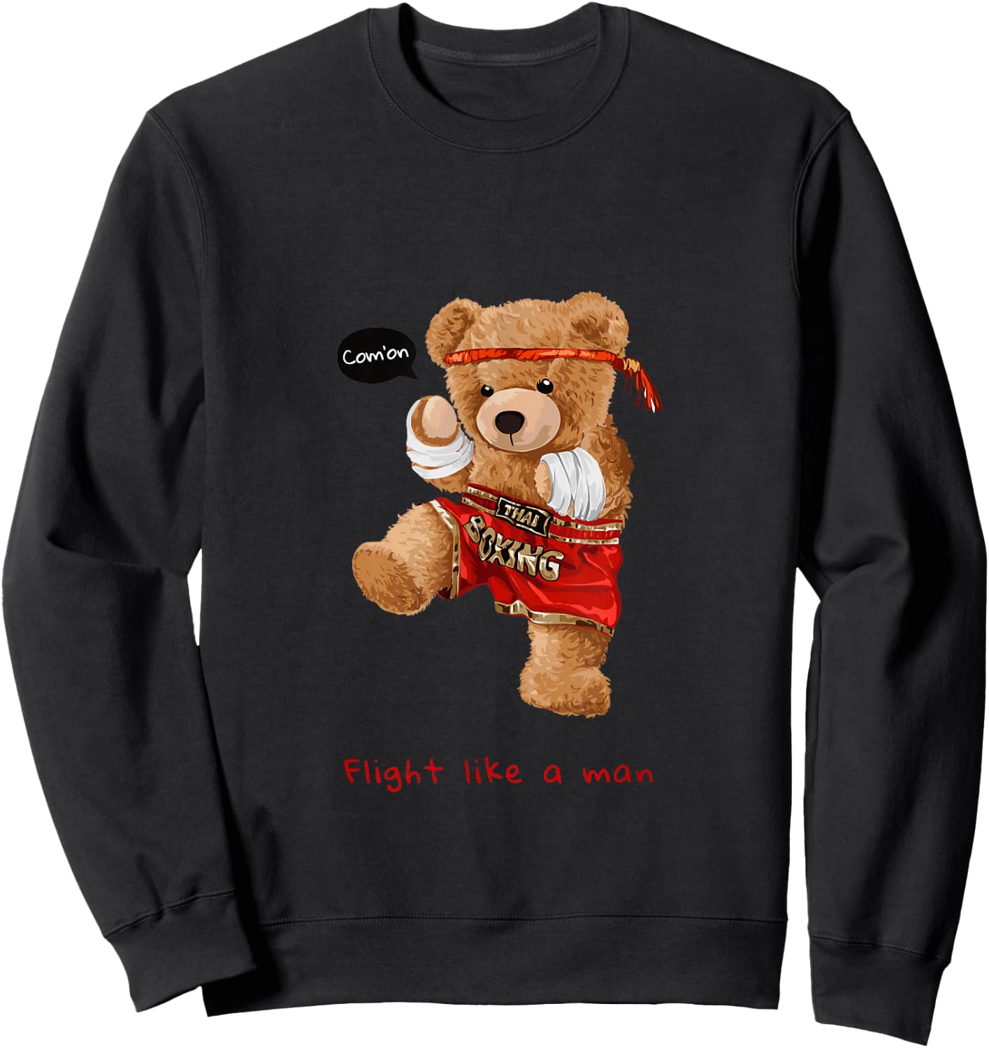 Cool Teddy Bear Man Boxing Fight Style Illustration Graphic Sweatshirt - Sweatshirt | Black