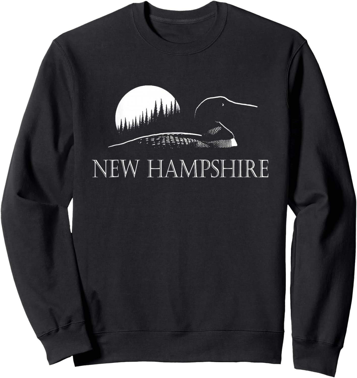 New Hampshire Loon In Moonlight And Forest Sweatshirt - Sweatshirt | Black