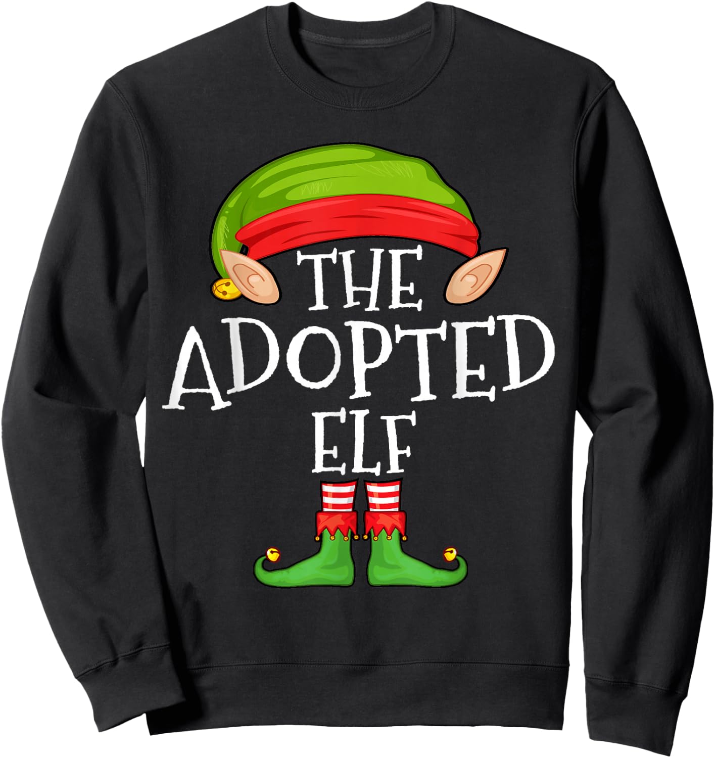 Xmas Adopted Elf Matching Shirt, Men Christmas Family Elf Sweatshirt - Sweatshirt | Black