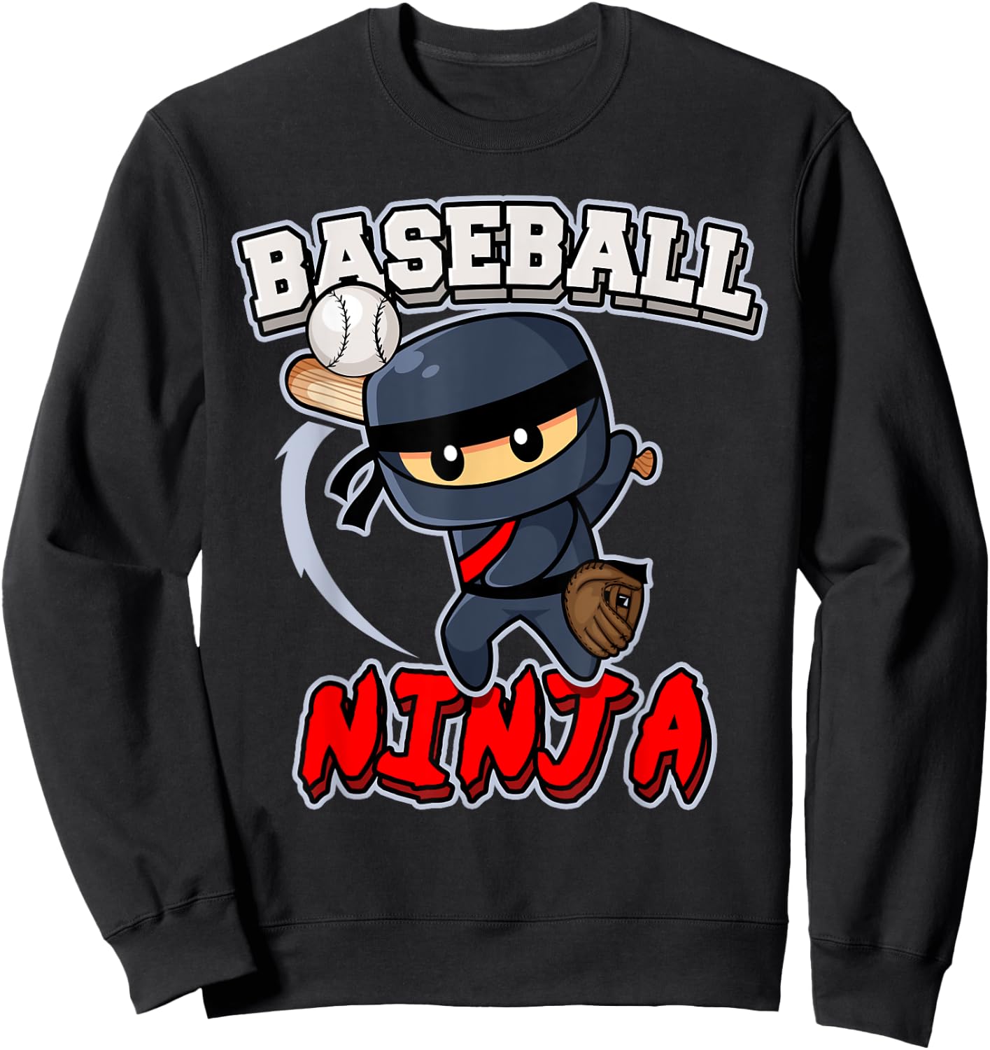 Baseball Ninja Player Batter Baseball Sweatshirt - Sweatshirt | Black