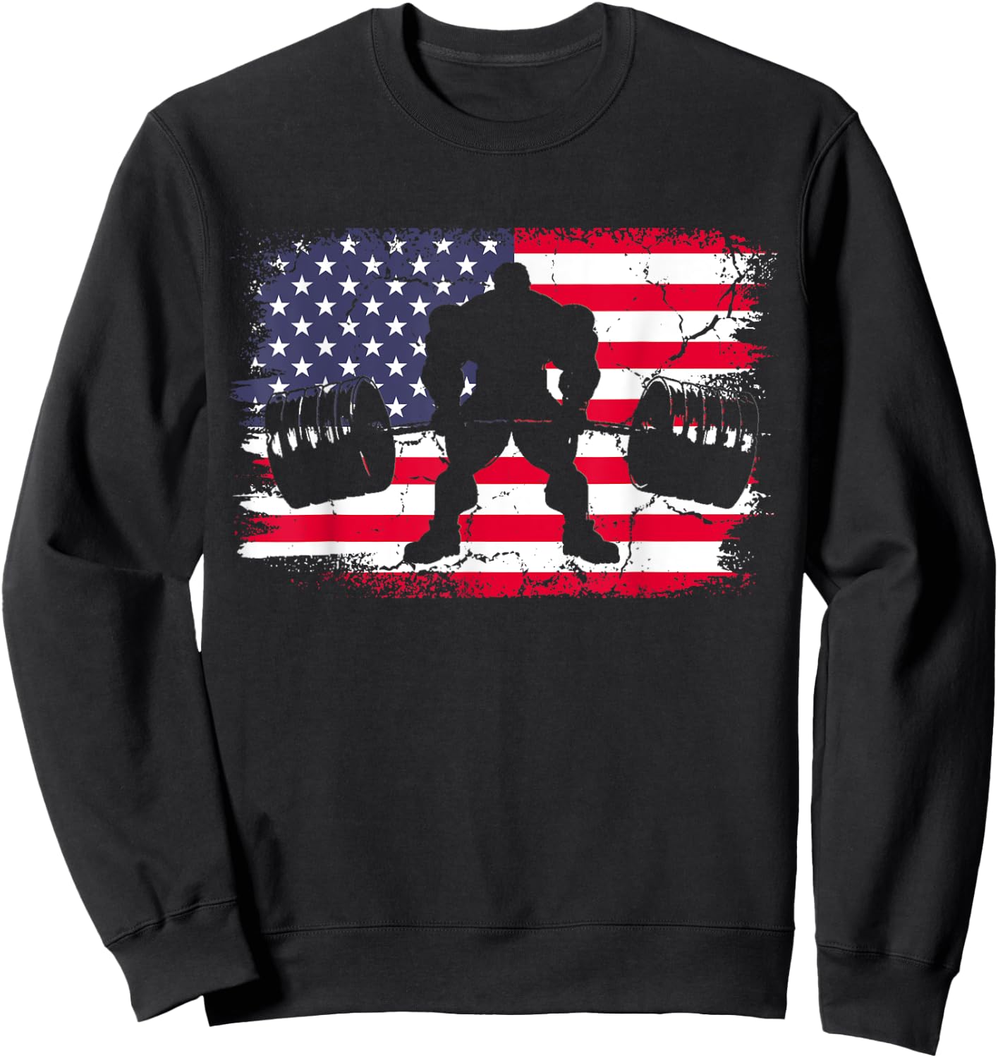 Gym Deadlift Powerlift With USA American Flag Sweatshirt - Sweatshirt | Black