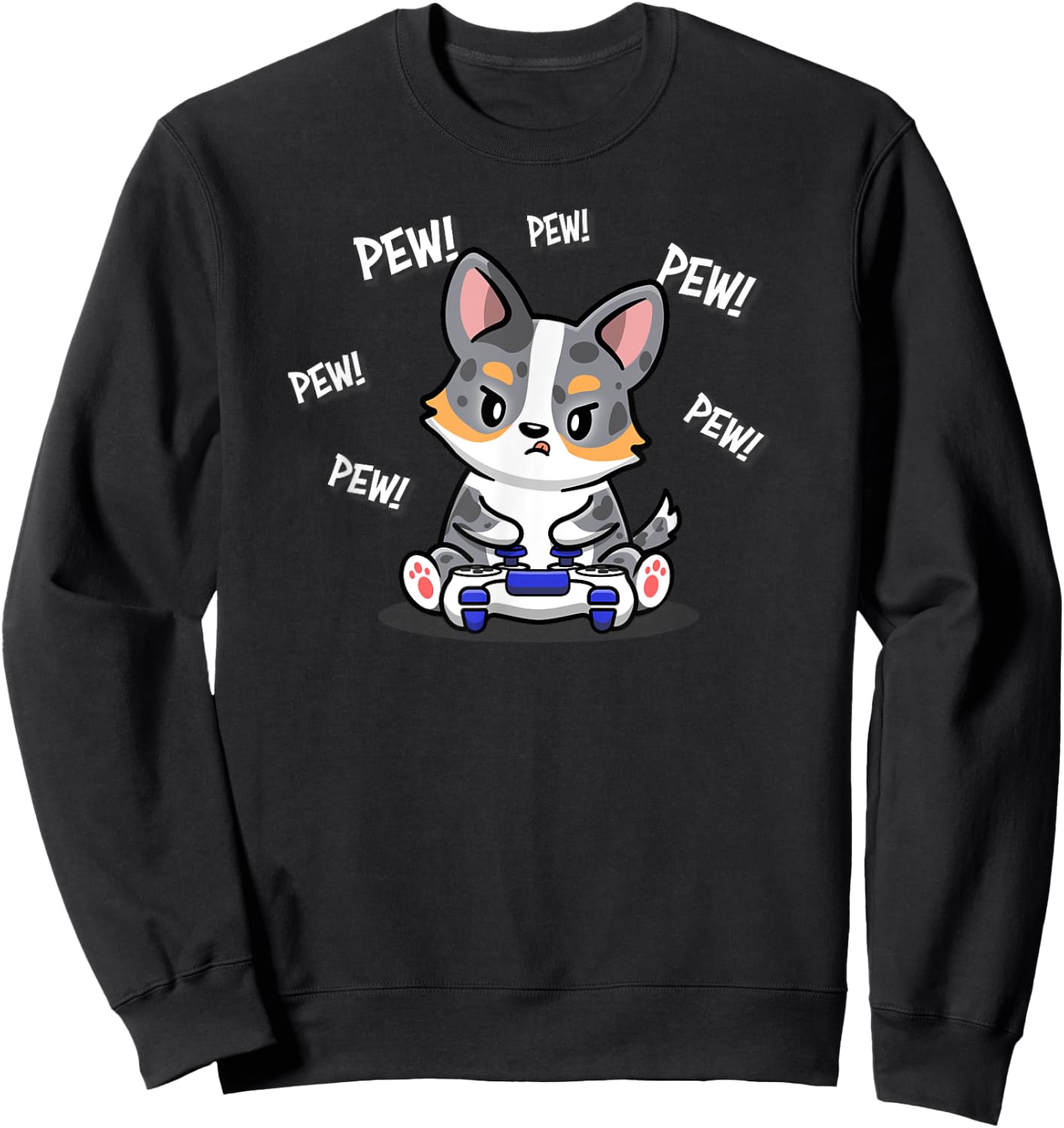 Funny Video Game Pew Kawaii Cardigan Blue Merle Corgi Lover Sweatshirt - Sweatshirt | Black