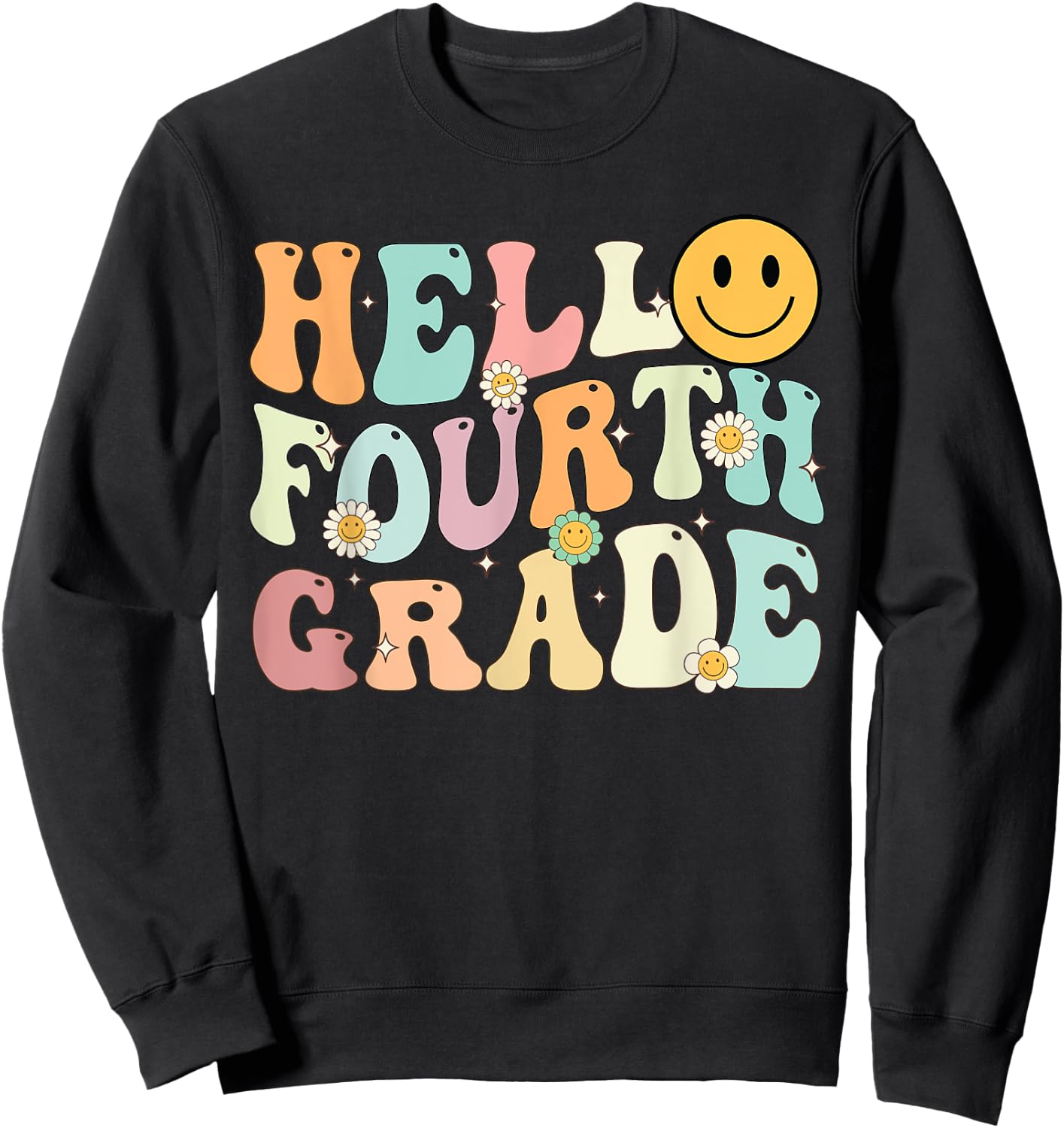 Groovy Hello 4th Fourth Grade Back To School Teacher Student Sweatshirt - Sweatshirt | Black
