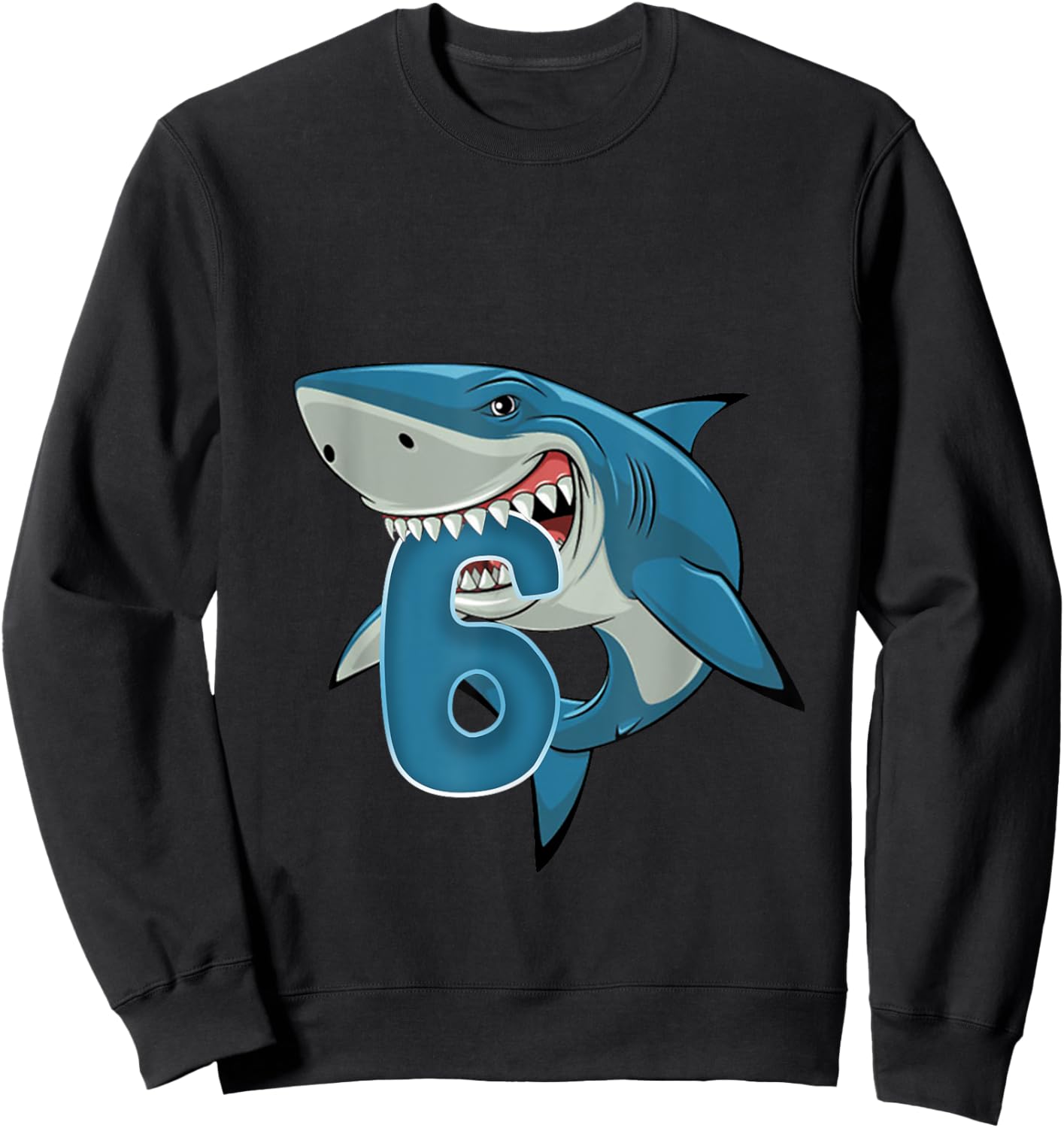 Kids 6 Year Old Shark Shirt 6th Birthday Shark Theme Party Sweatshirt - Sweatshirt | Black