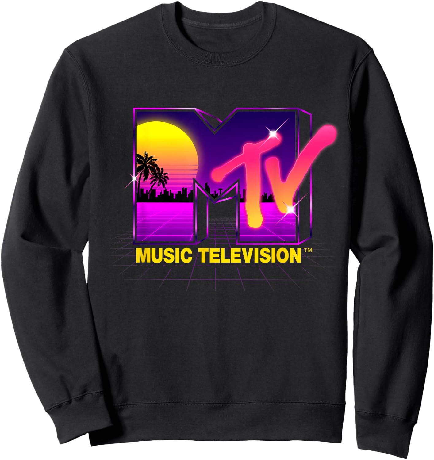 Mademark x MTV - MTV Retrowave Sunset Synthwave Cyberpunk Vaporwave 80s MTV Sweatshirt - Sweatshirt | Black