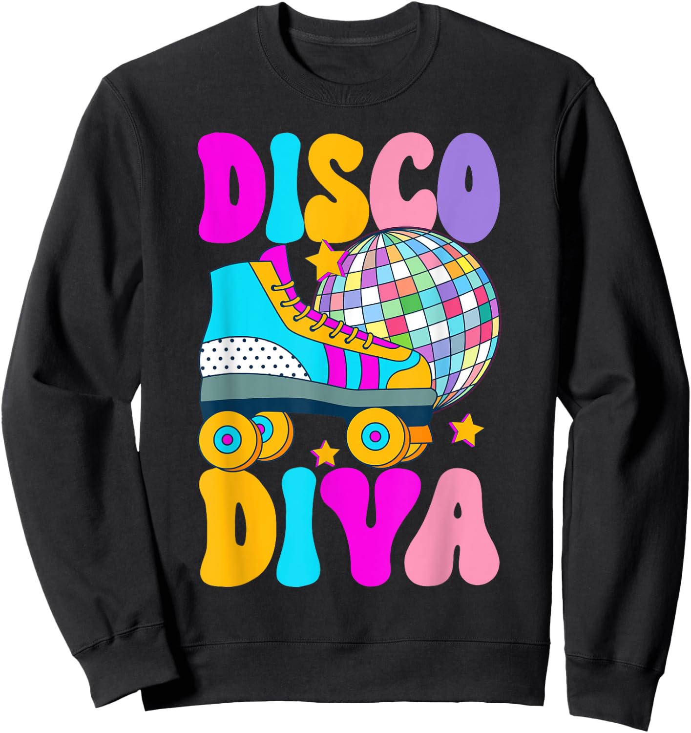 Roller Skating Disco Diva Skate Girl 70s Retro Sweatshirt - Sweatshirt | Black