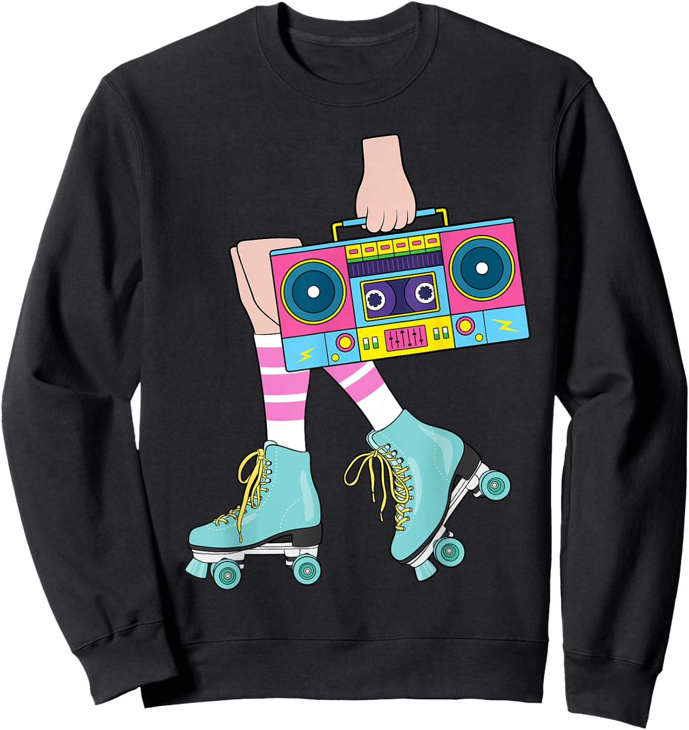 Roller Skating Retro 80's Roller Girl Funny Skater Skates Sweatshirt - Sweatshirt | Black