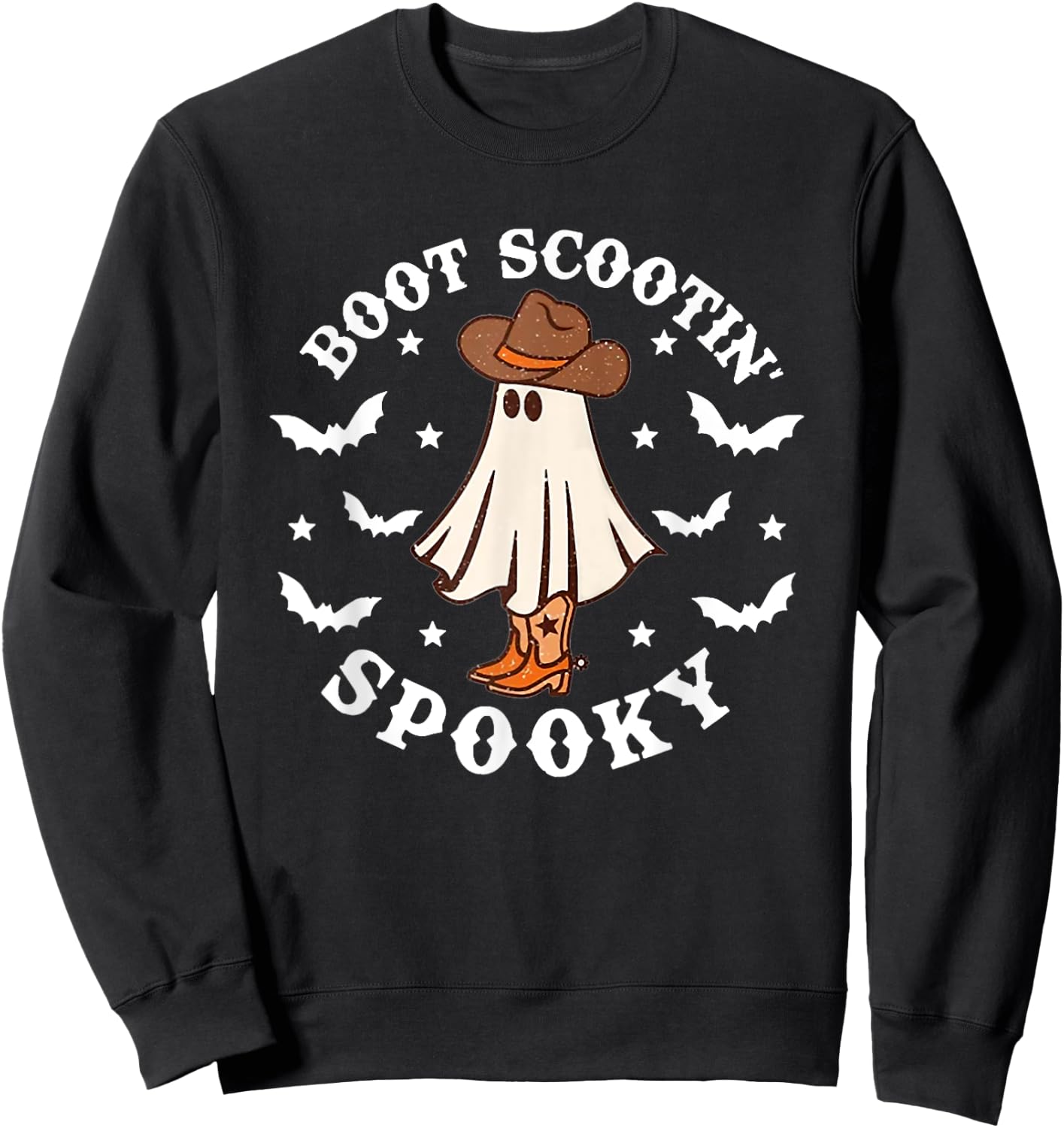 Retro Western Halloween Cute Ghost Funny Boot Scootin Spooky Sweatshirt - Sweatshirt | Black