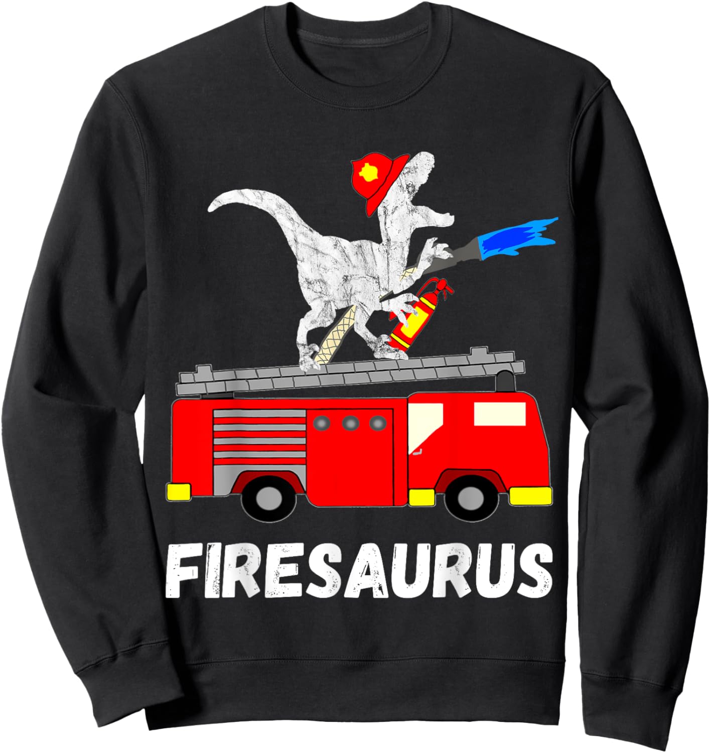 Fire Department Dinosaur Funny Fire Truck Sweatshirt - Sweatshirt | Black