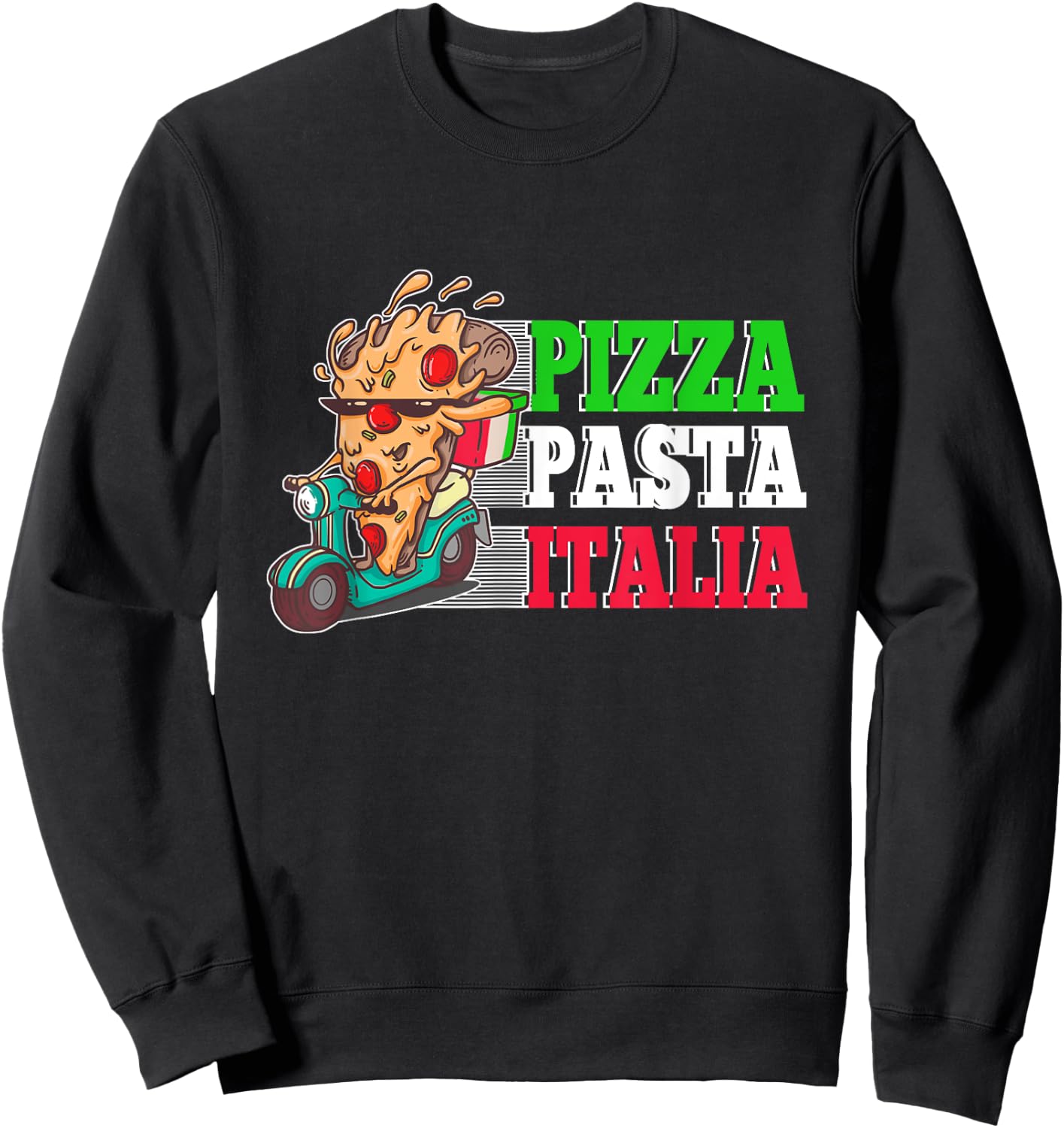Pizza Pasta Italia Pizza Piece on Italian Scooter Sweatshirt - Sweatshirt | Black