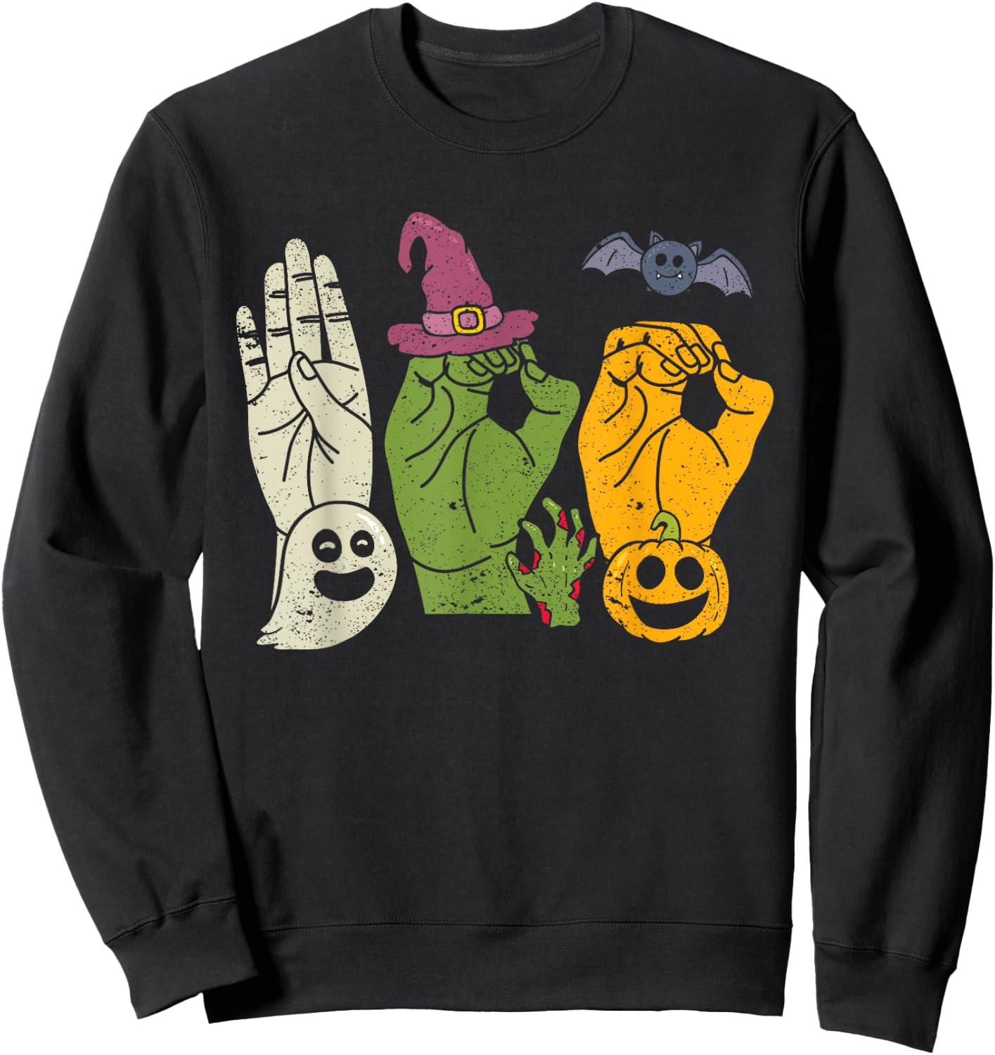 Boo Hands American Sign Language Pride ASL Halloween Witch Sweatshirt - Sweatshirt | Black