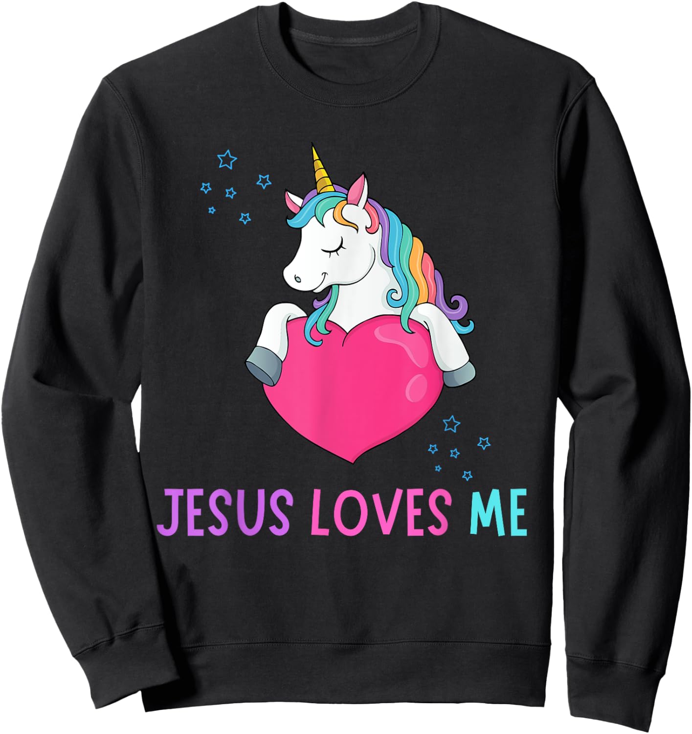 Kids Jesus Loves Me Christian Bible Girls Rainbow Unicorn Sweatshirt - Sweatshirt | Black