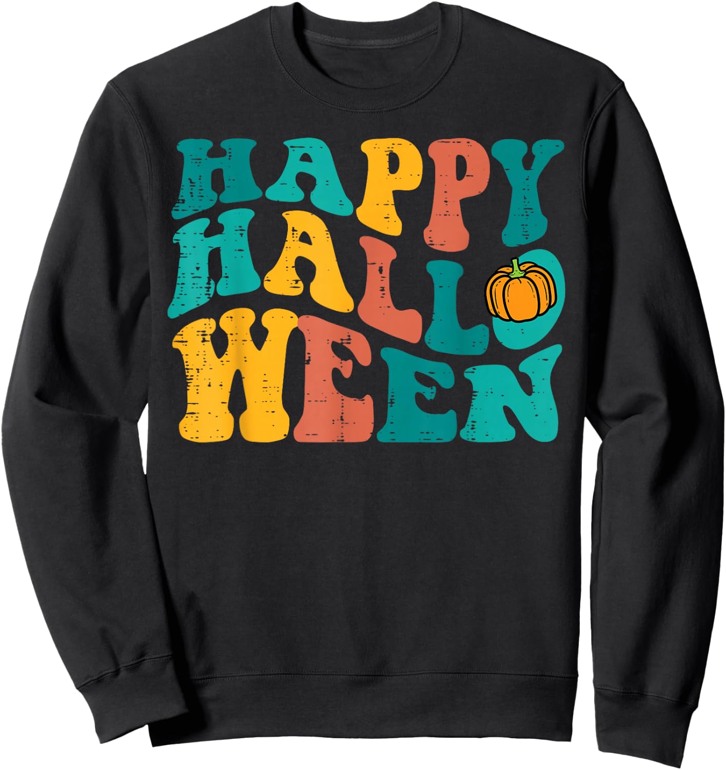 Groovy Happy Halloween Retro 70s 80s Costume Men Women Kids Sweatshirt - Sweatshirt | Black