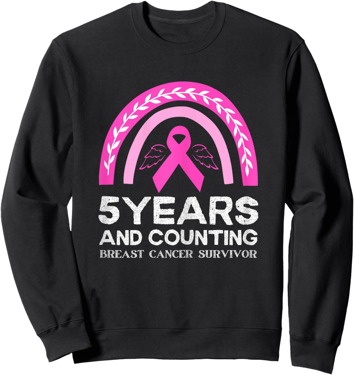 Breast Cancer Survivor 5 years Cancer Free Pink Rainbow Sweatshirt - Sweatshirt | Black