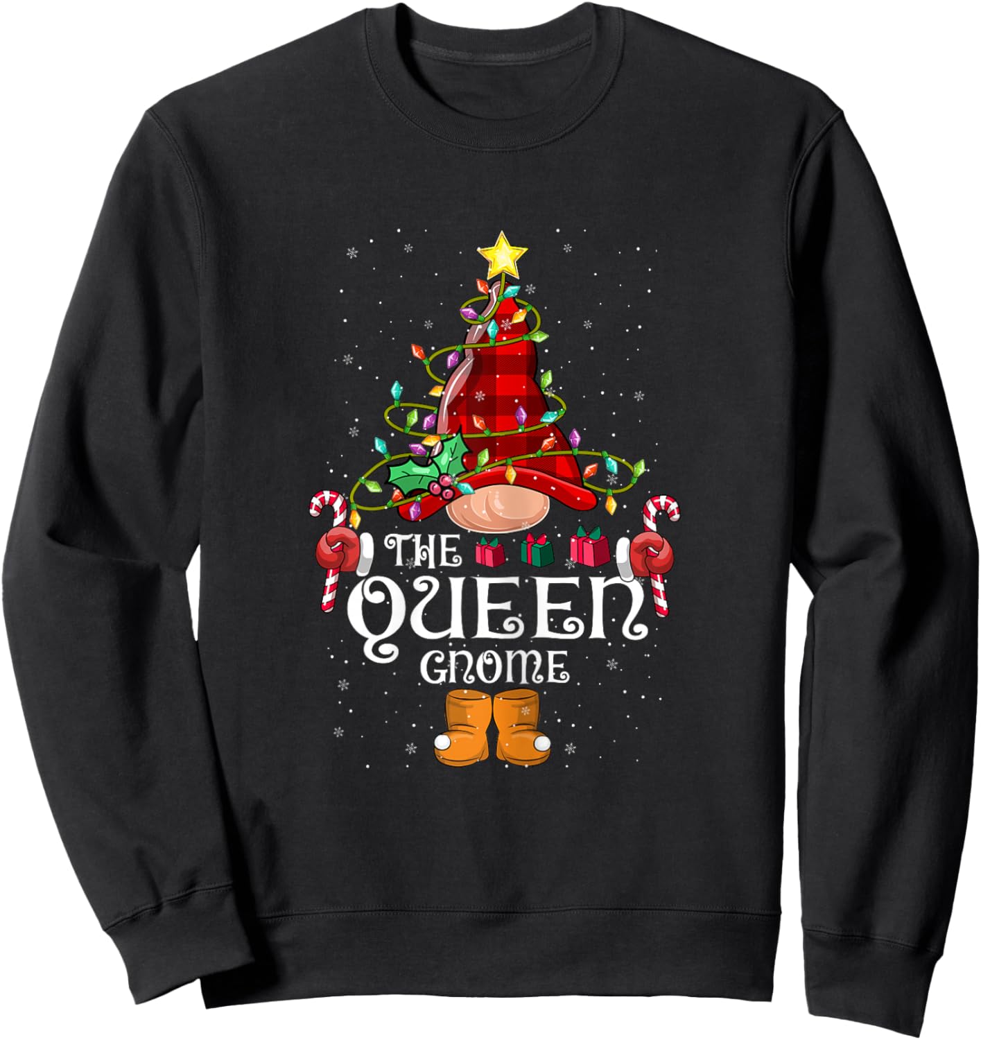 Funny Queen Gnome Christmas Gnome Matching Family Group Sweatshirt - Sweatshirt | Black