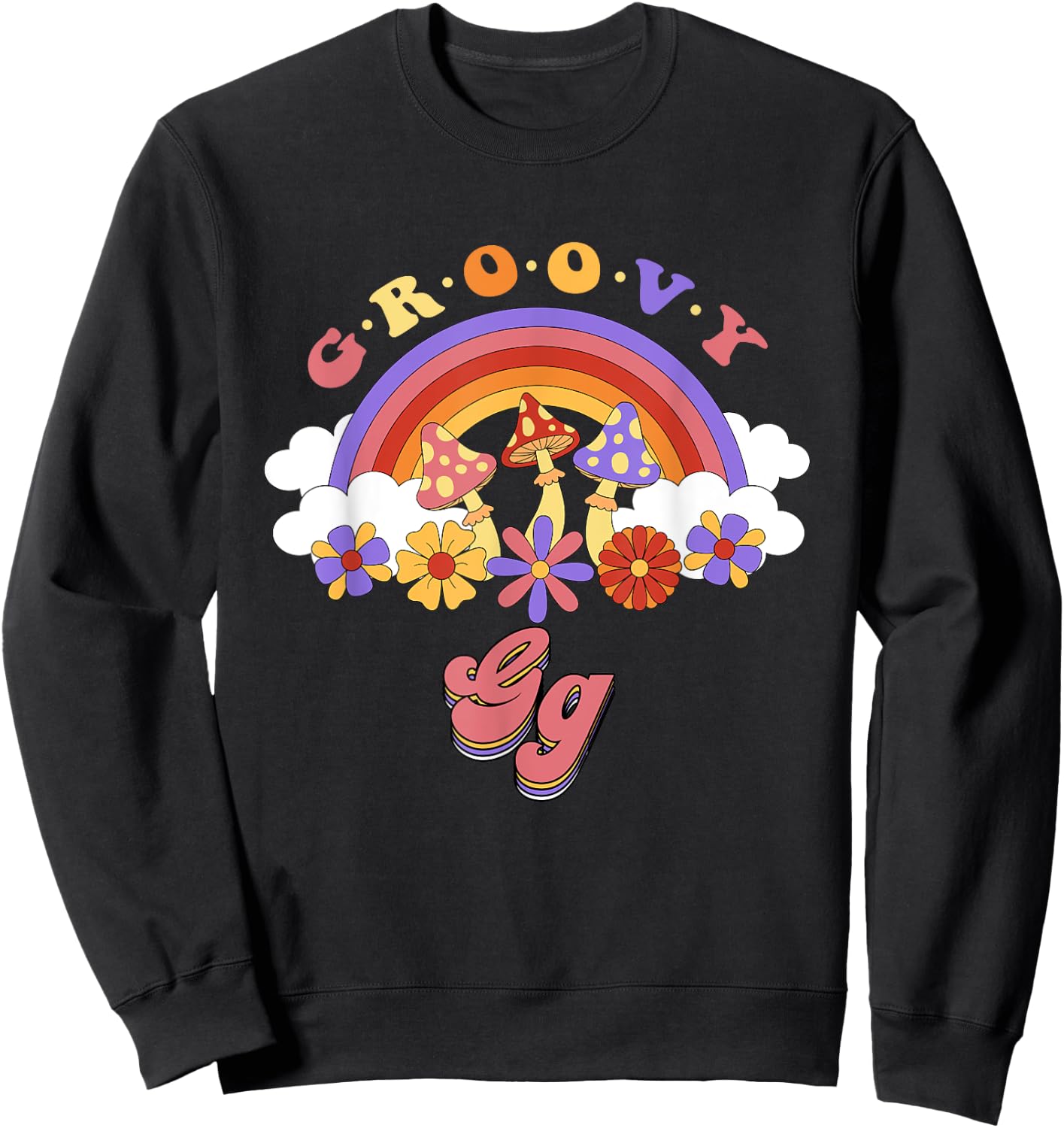 Groovy Gg Retro Rainbow Colorful Flowers Mothers Day Sweatshirt - Sweatshirt | Black