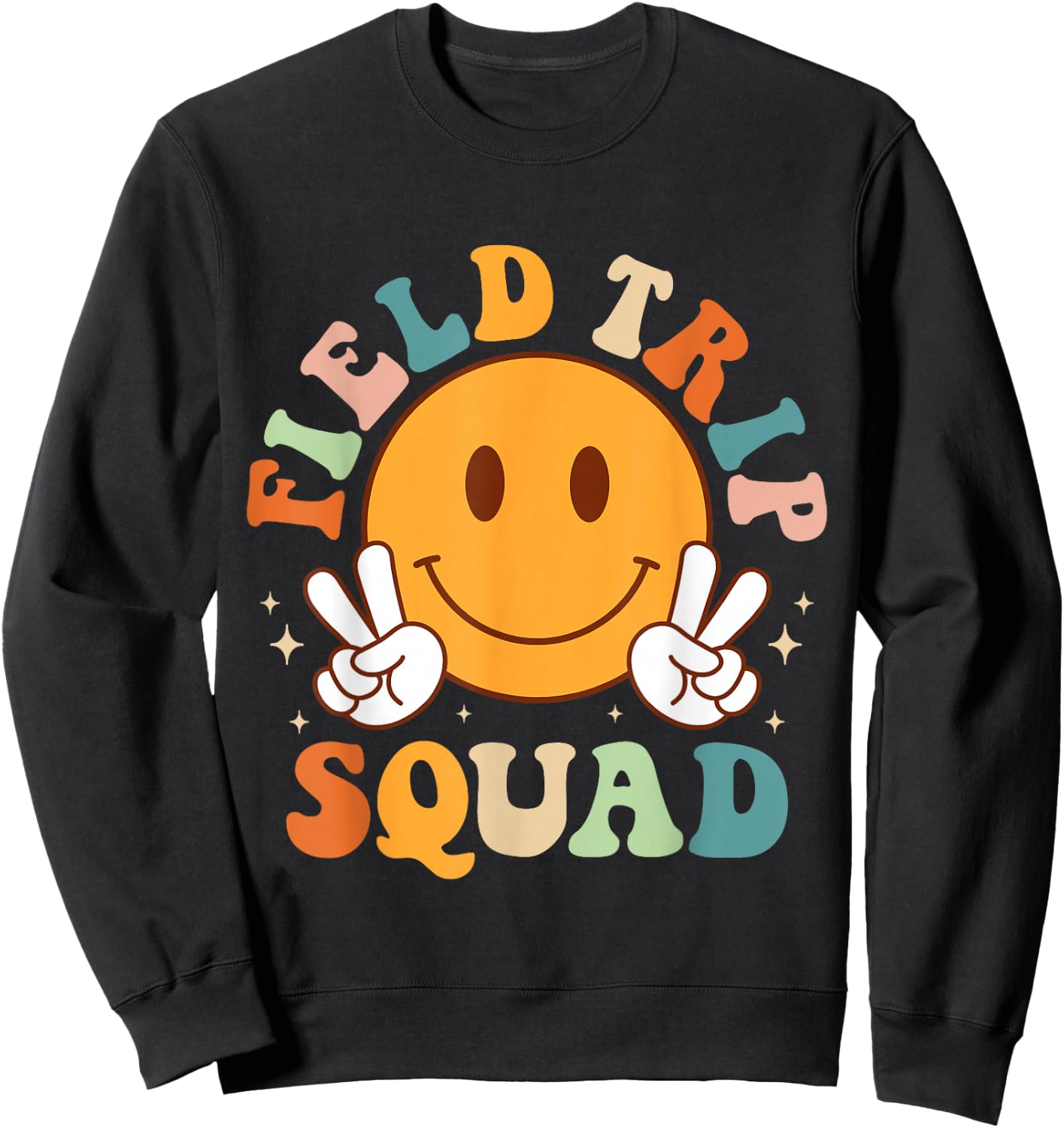 School Field-Trip Squad Groovy Field Day 2023 Teacher Kids Sweatshirt - Sweatshirt | Black