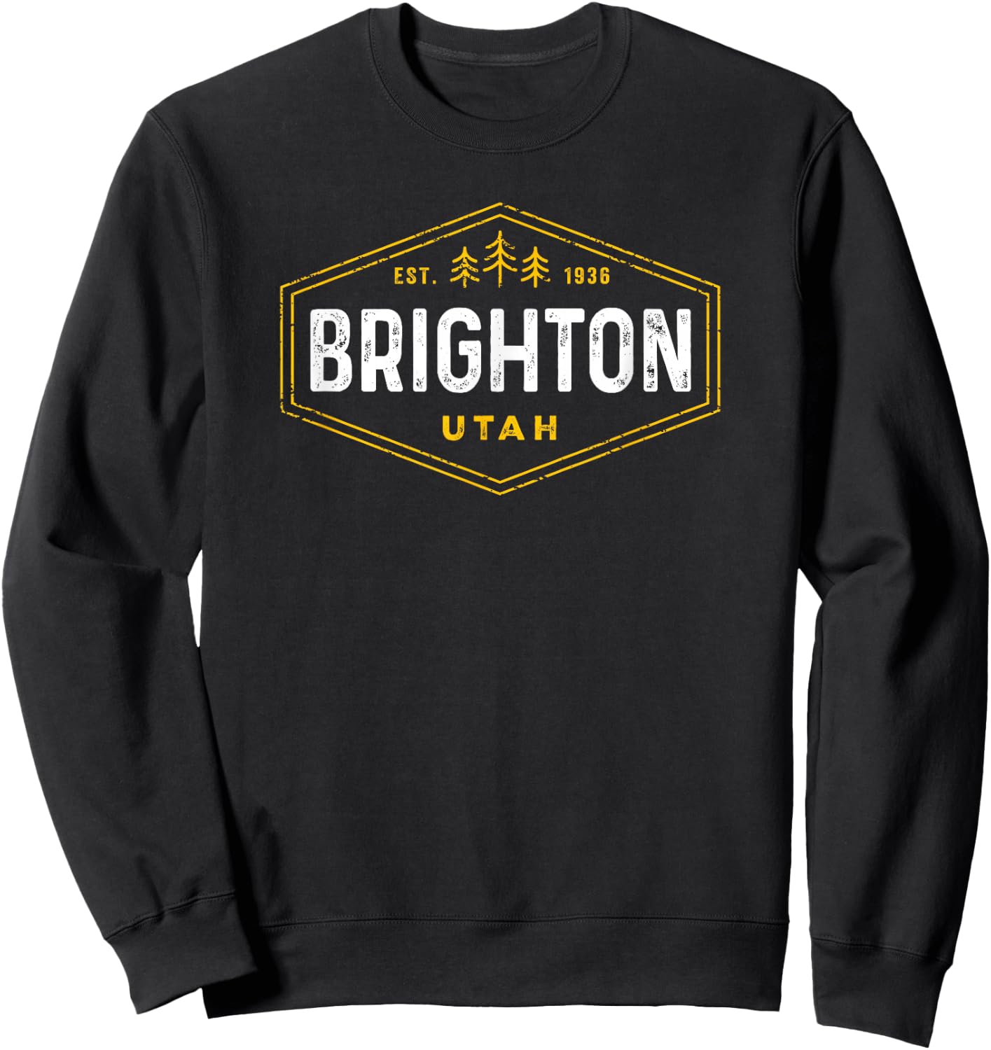 Vintage Brighton UT Retro Hexagon Badge Utah Souvenir Sweatshirt - Sweatshirt | Black