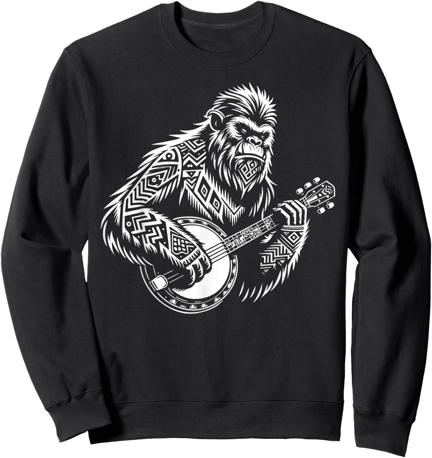 Zen Bigfoot Playing Banjo Tribal Art Music Fest Sasquatch Sweatshirt - Sweatshirt | Black