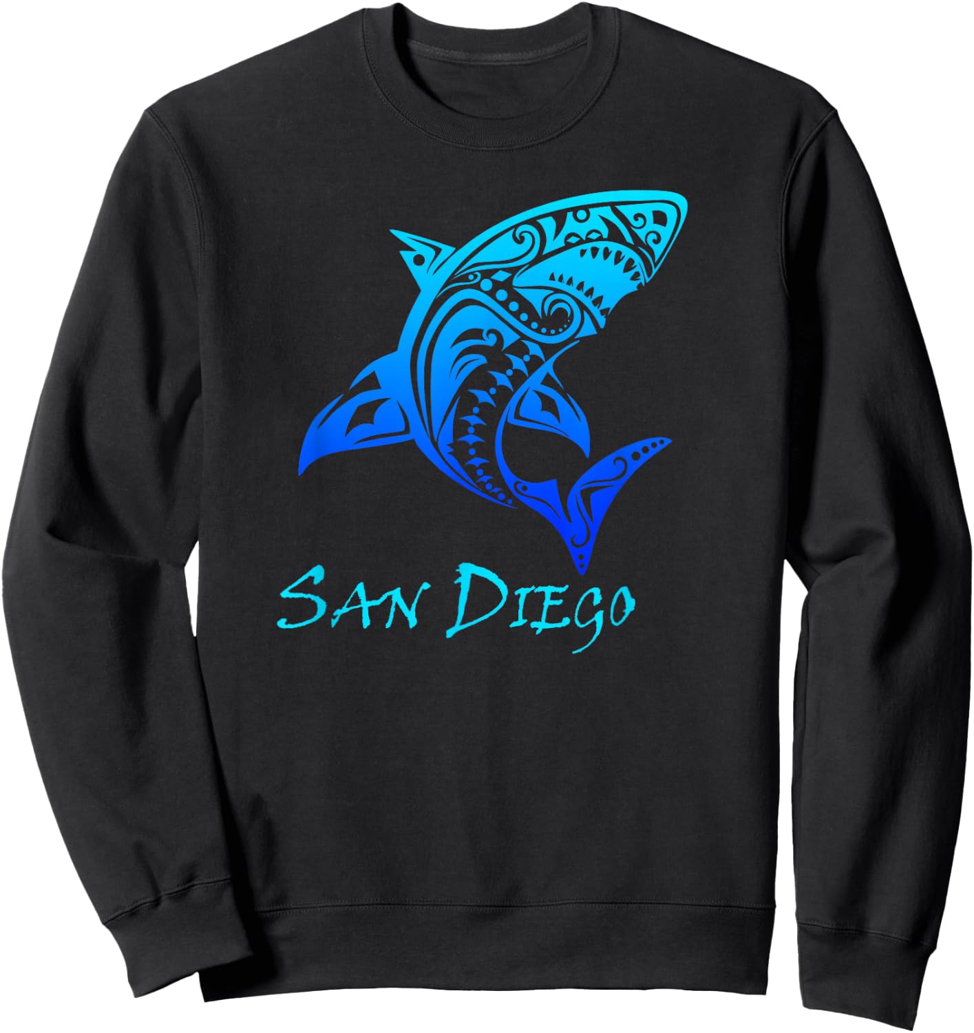 San Diego, California Vintage Vacation Tribal Shark Sweatshirt - Sweatshirt | Black