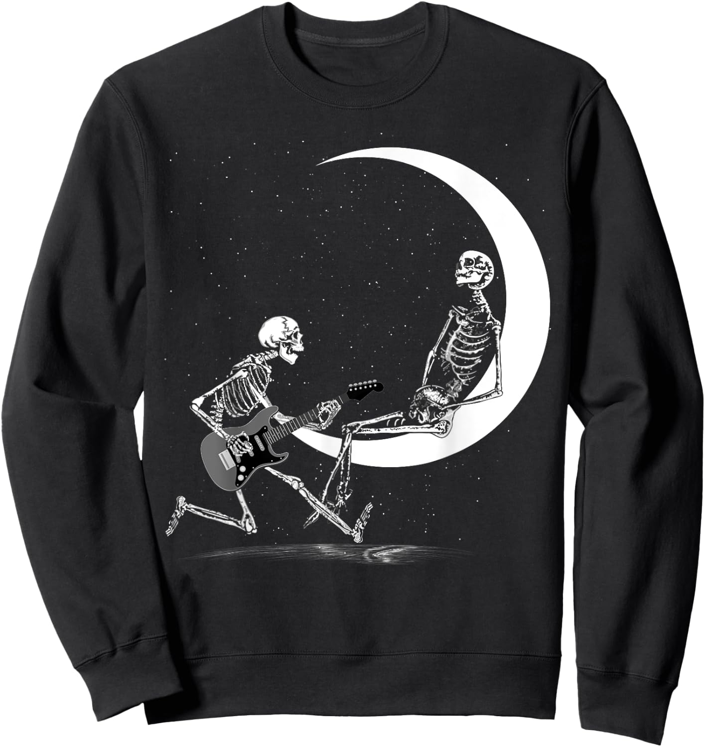 Funny Skeleton Band With Playing Guitar Moon Sweatshirt - Sweatshirt | Black
