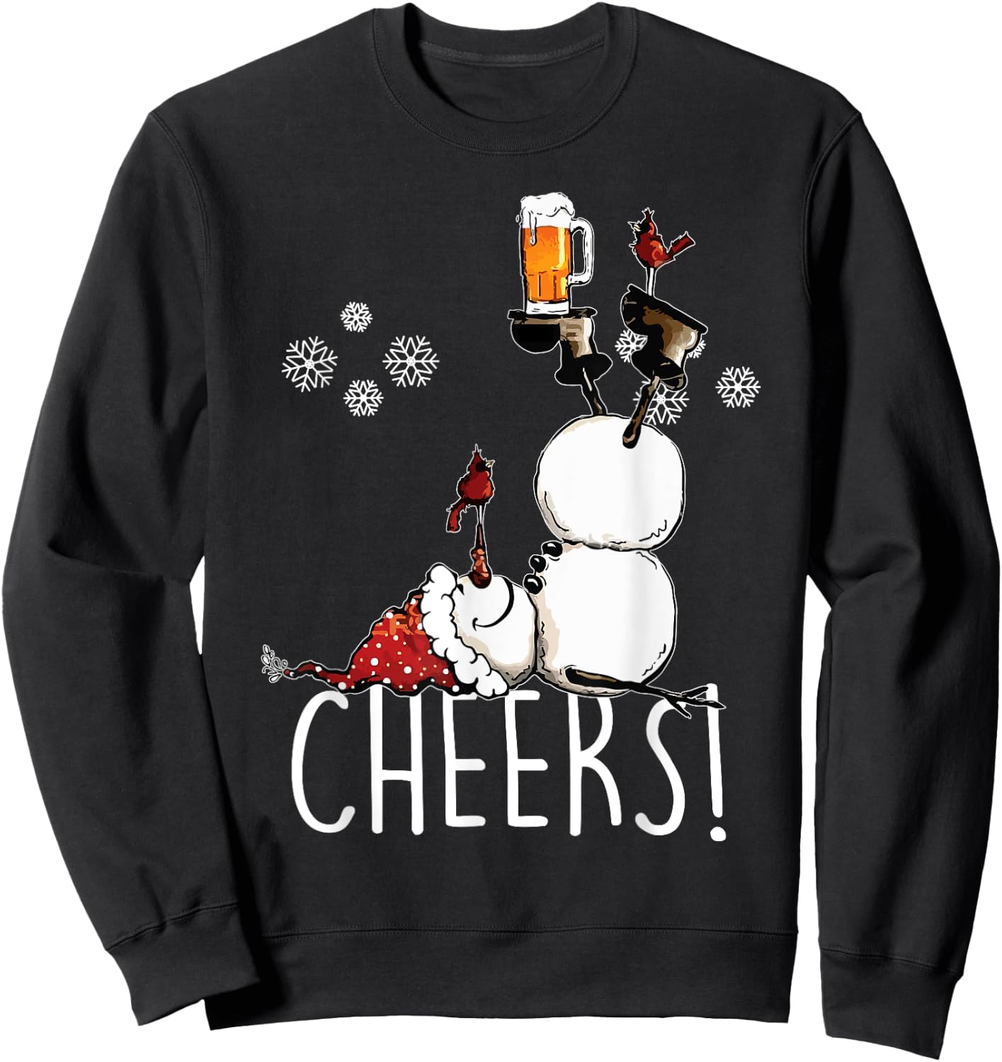 Cheers Snowman Beer and Wine Christmas Sweatshirt - Sweatshirt | Black